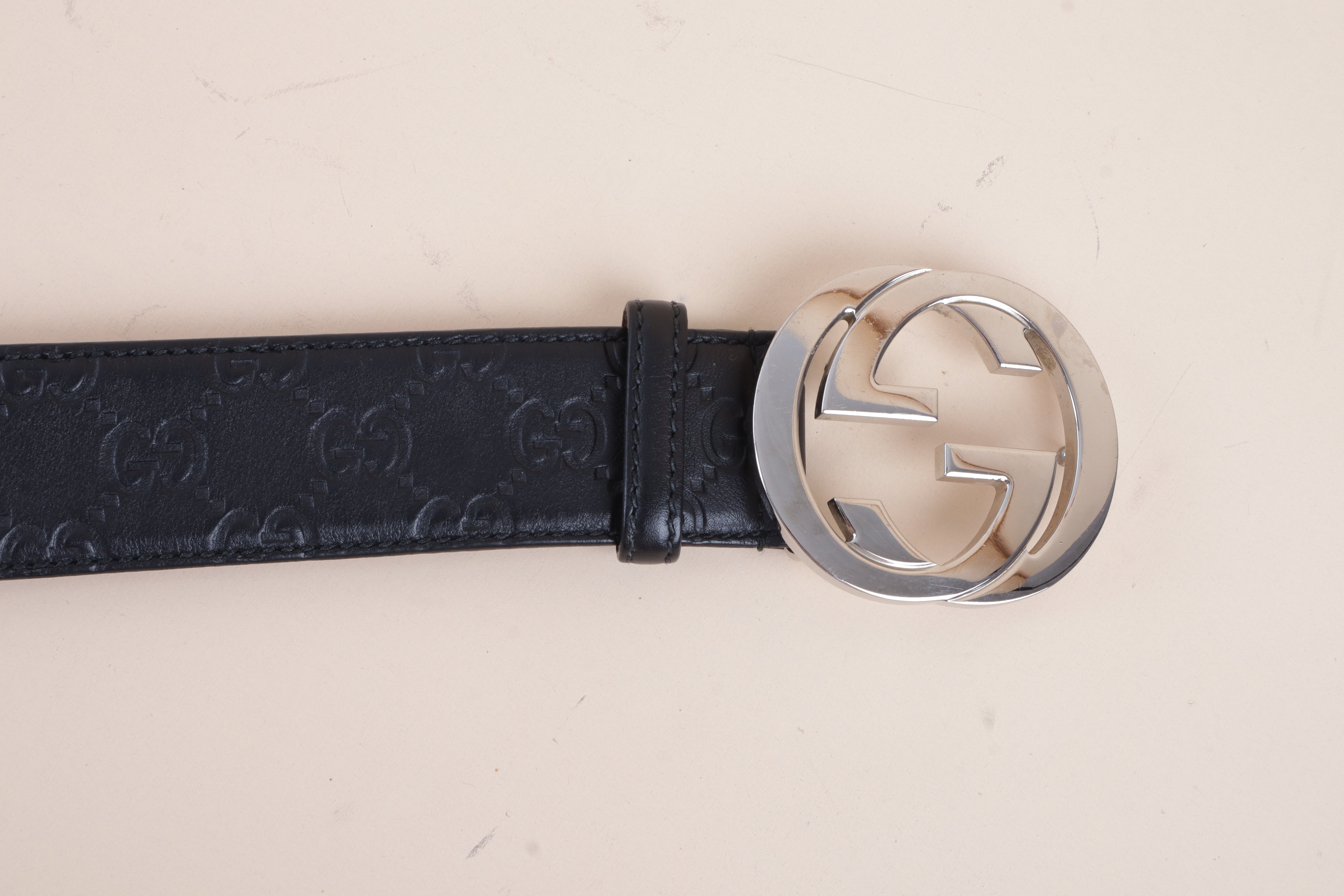 Gucci Black Interlocking G Buckle Belt 38