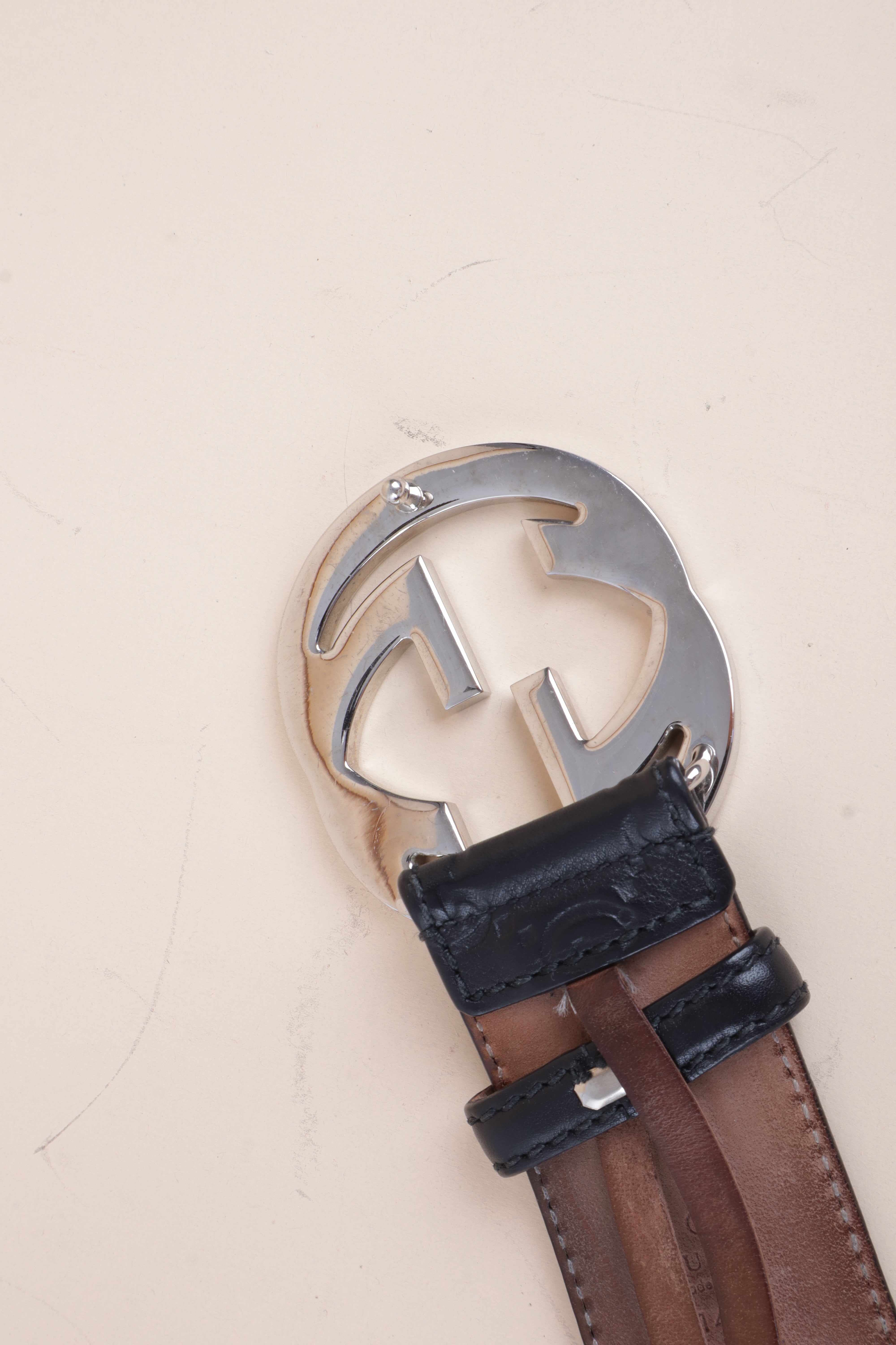 Gucci Black Interlocking G Buckle Belt 38