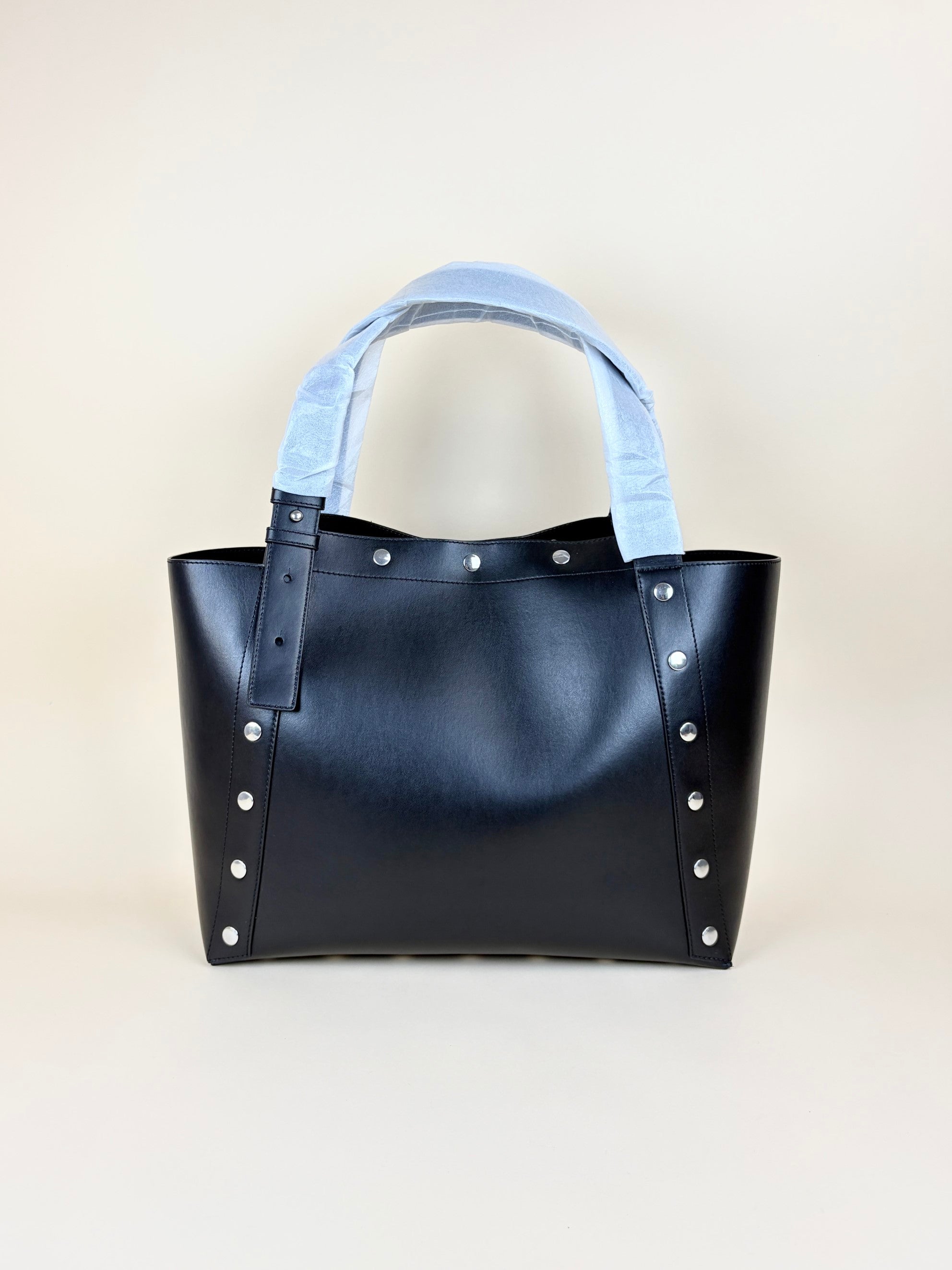 stella McCartney pitch black leather studs large tote bag