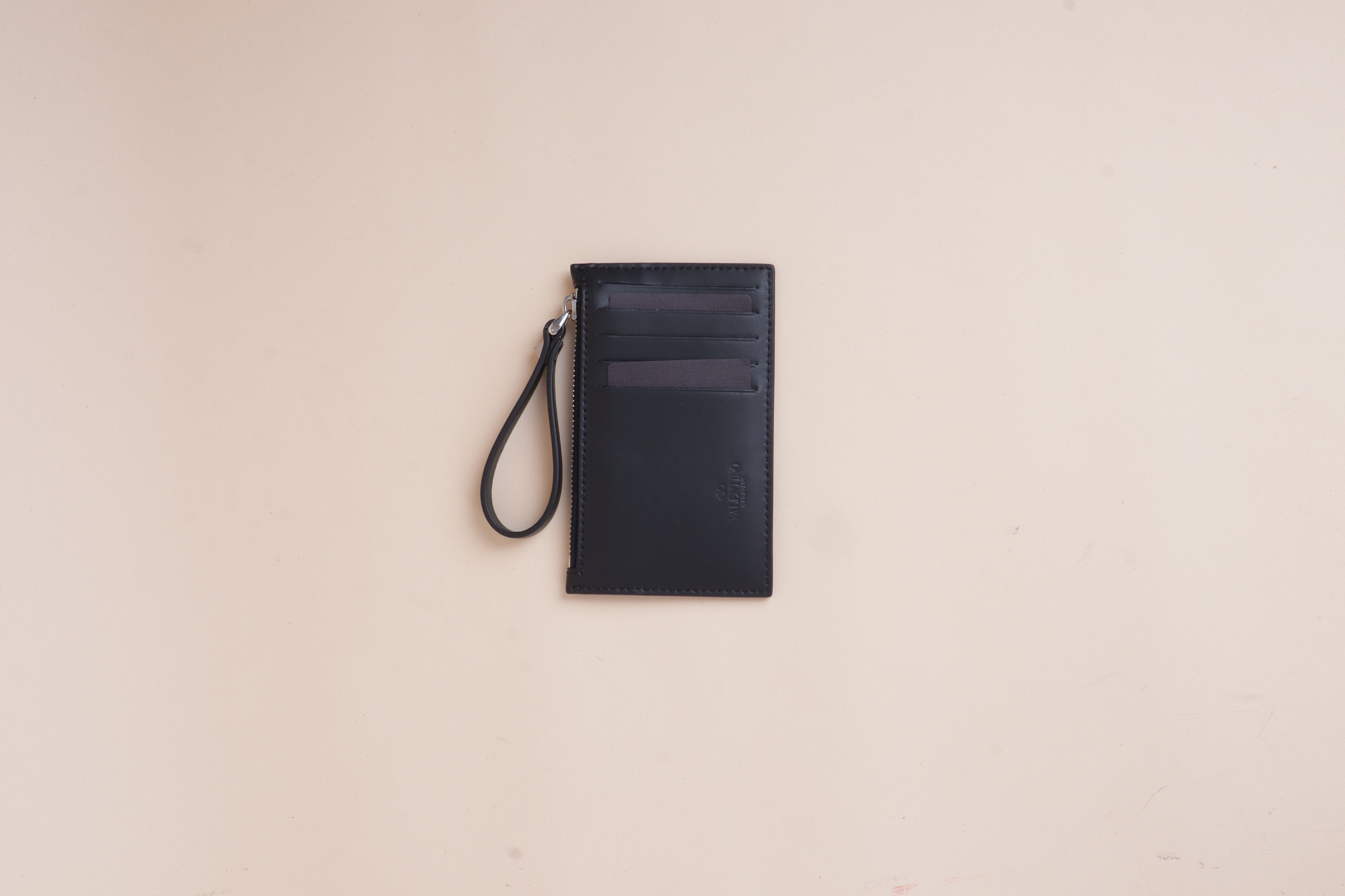Valentino Black VLTN Zip Card Holder
