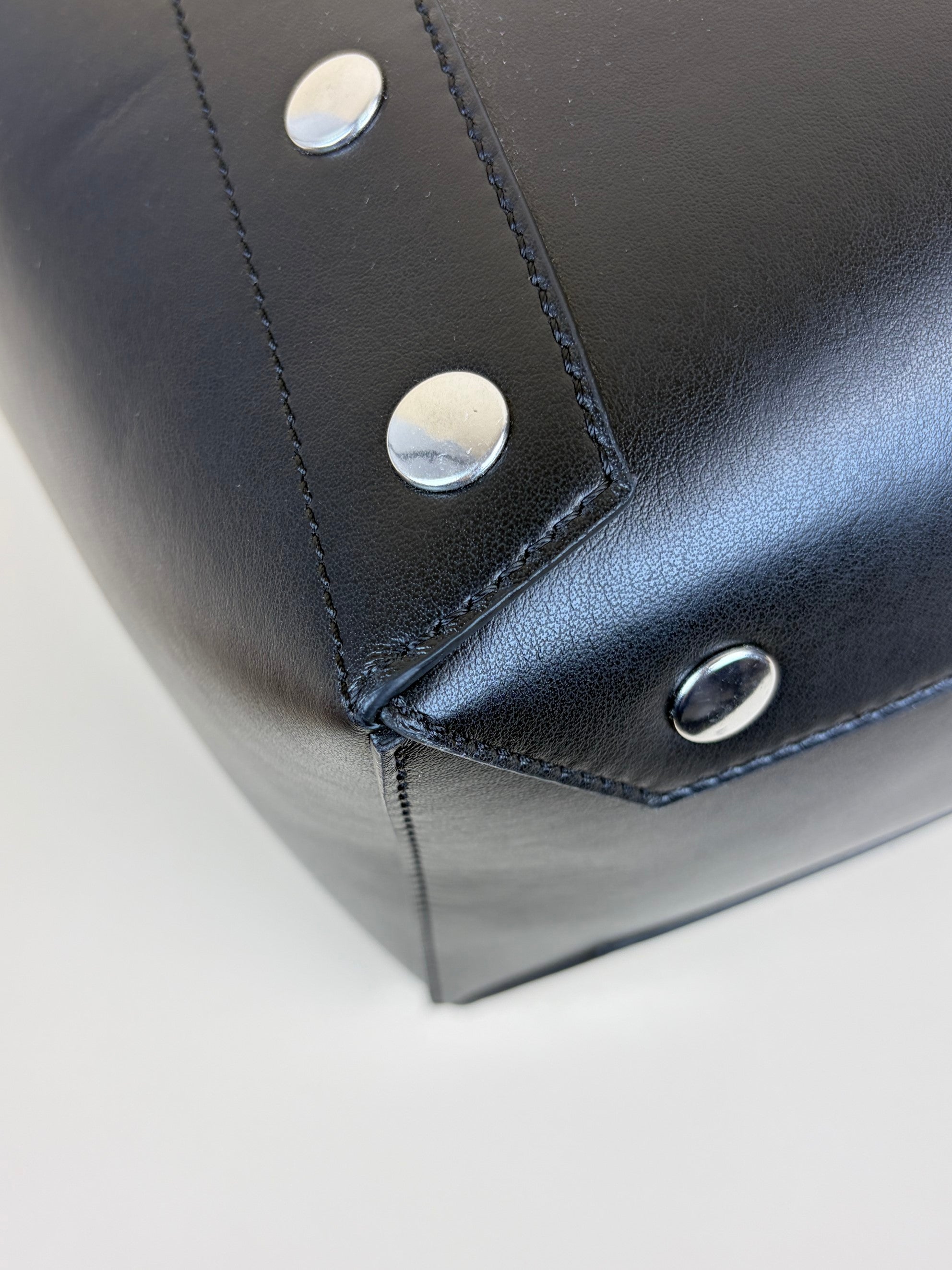 stella McCartney pitch black leather studs large tote bag