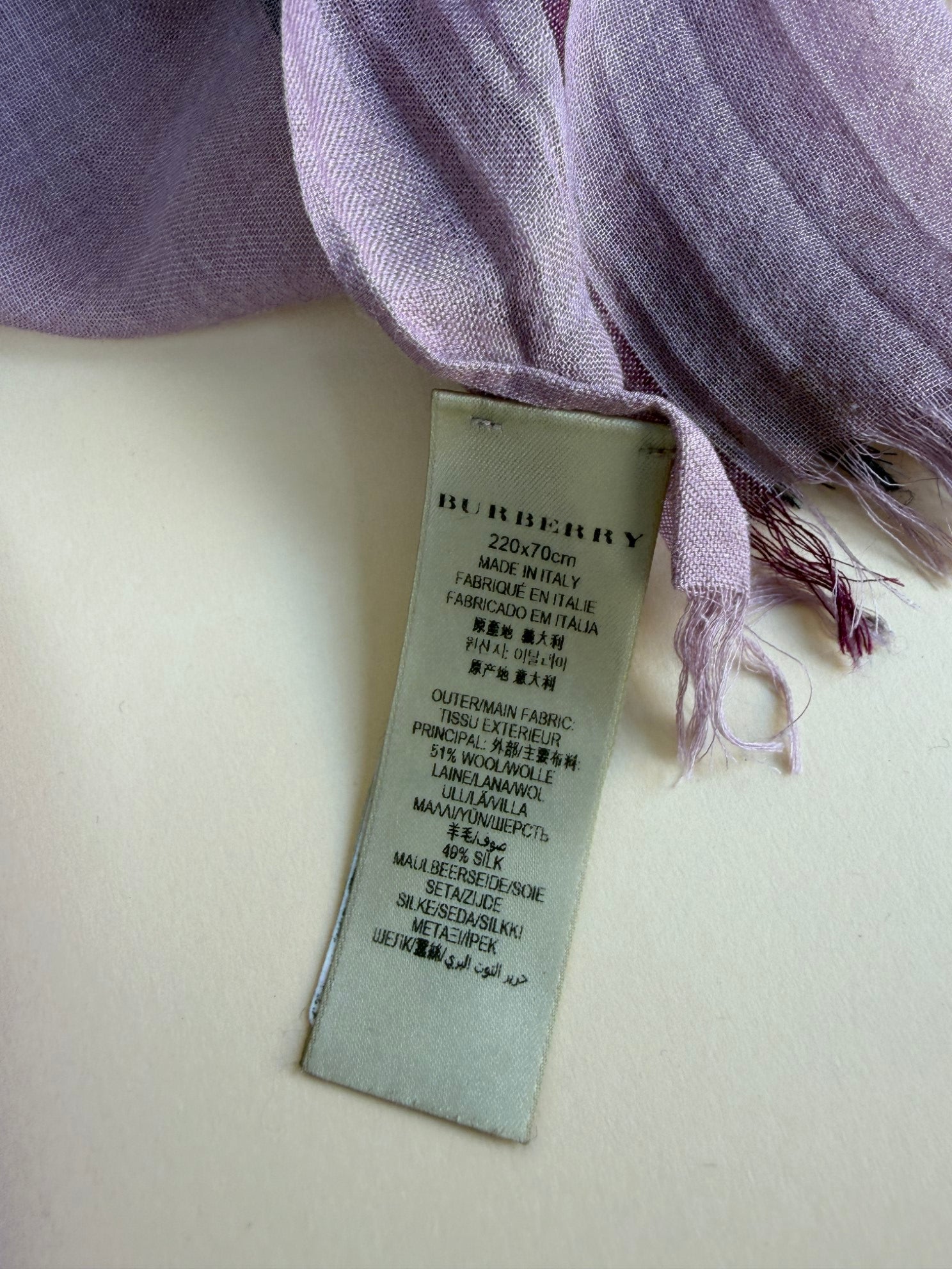 Burberry Pink House Check Print Fringed Scarf