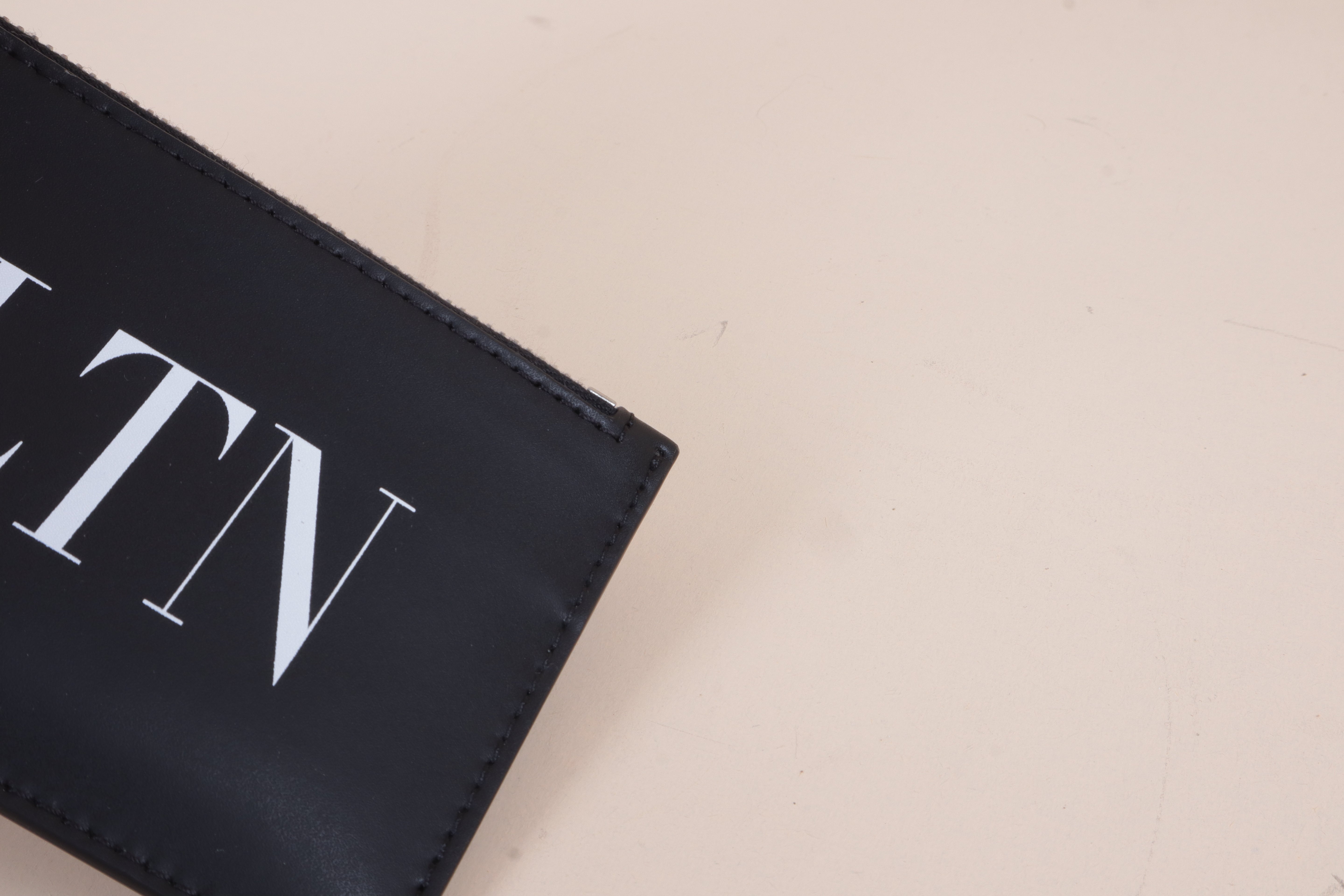 Valentino Black VLTN Zip Card Holder