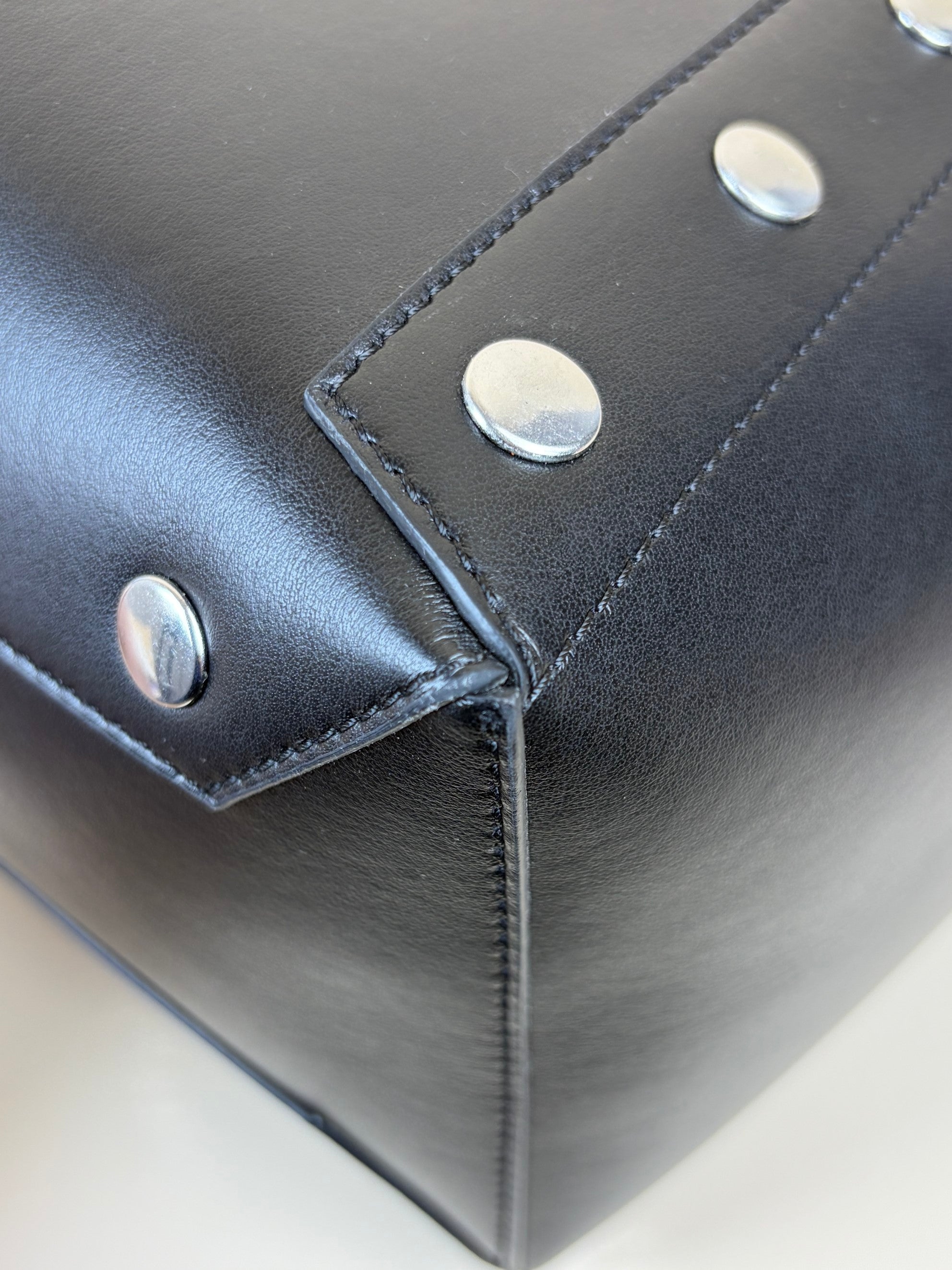 stella McCartney pitch black leather studs large tote bag