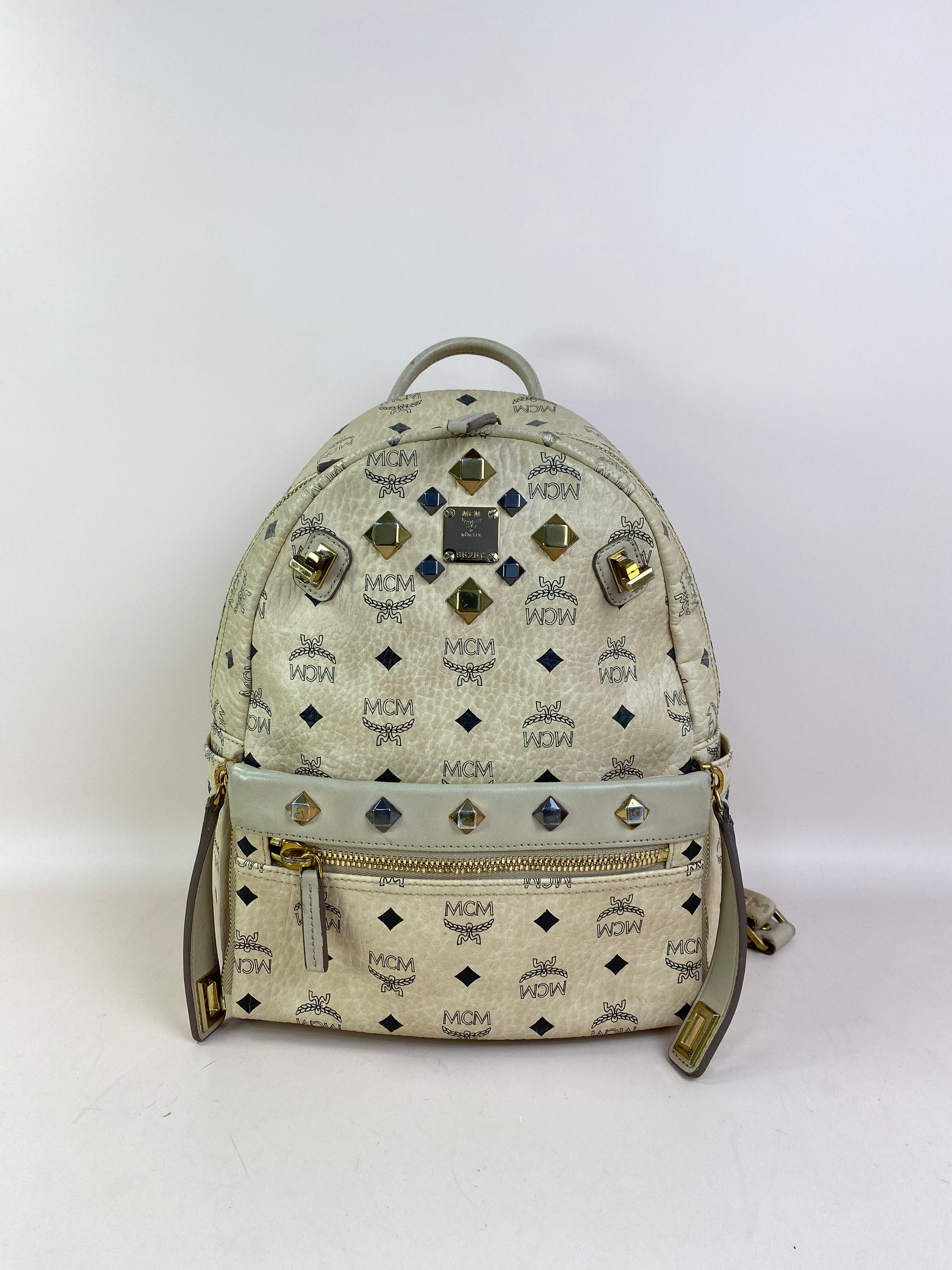 MCM Beige Turns Into Side Backpack Bag with Strap
