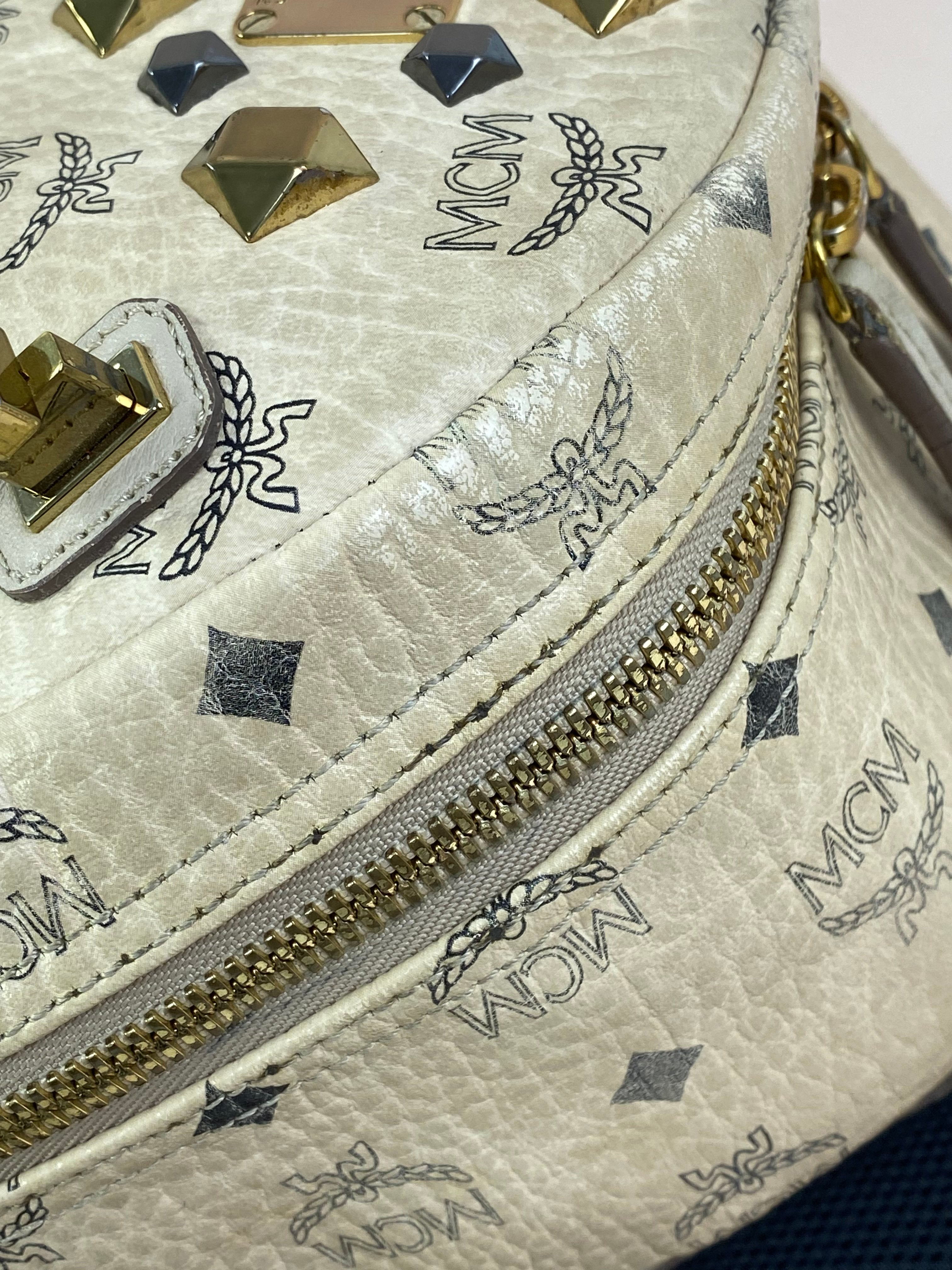MCM Beige Turns Into Side Backpack Bag with Strap