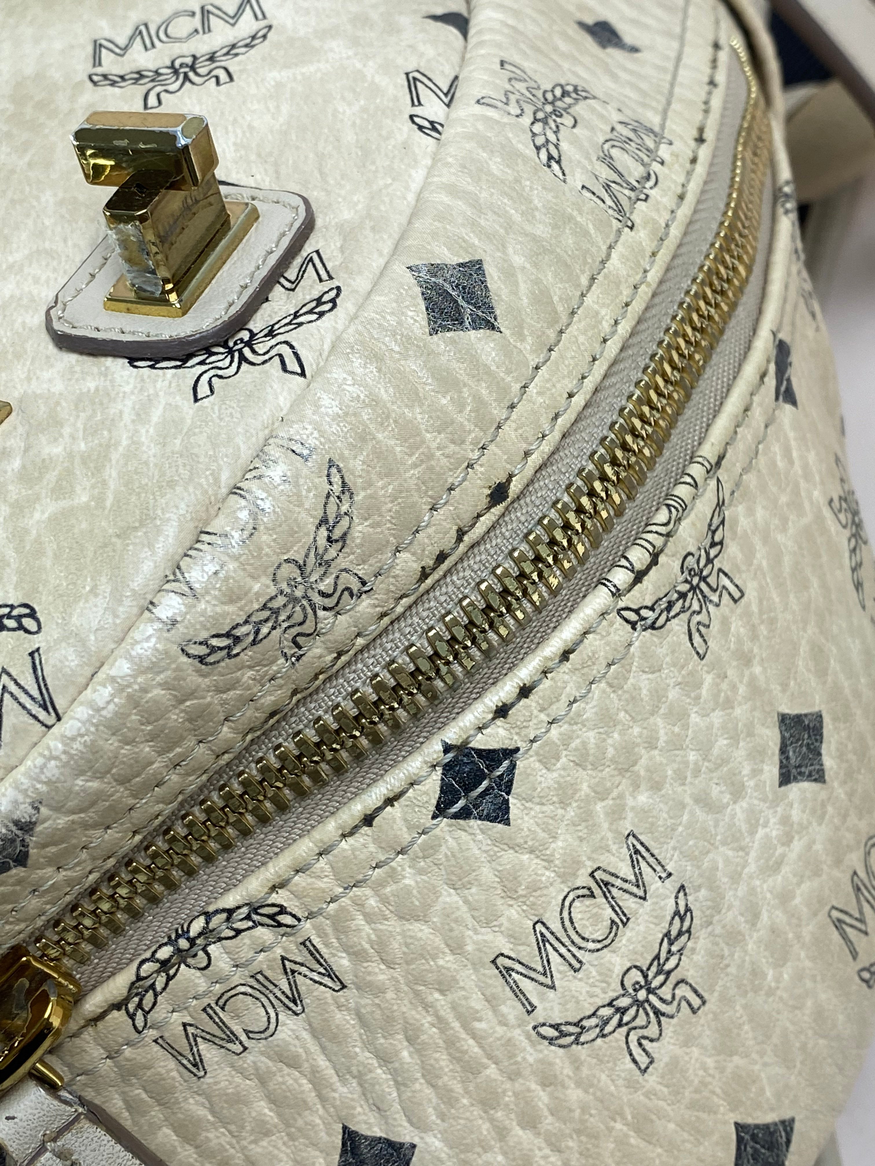 MCM Beige Turns Into Side Backpack Bag with Strap