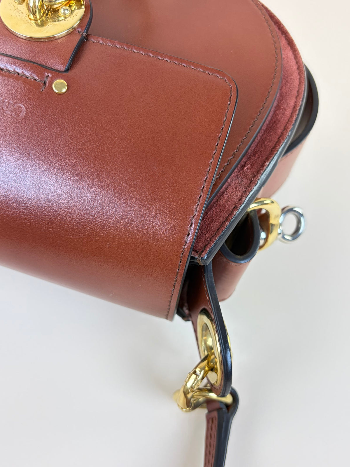 Chloe calfskin small Tess bag sepia brown leather