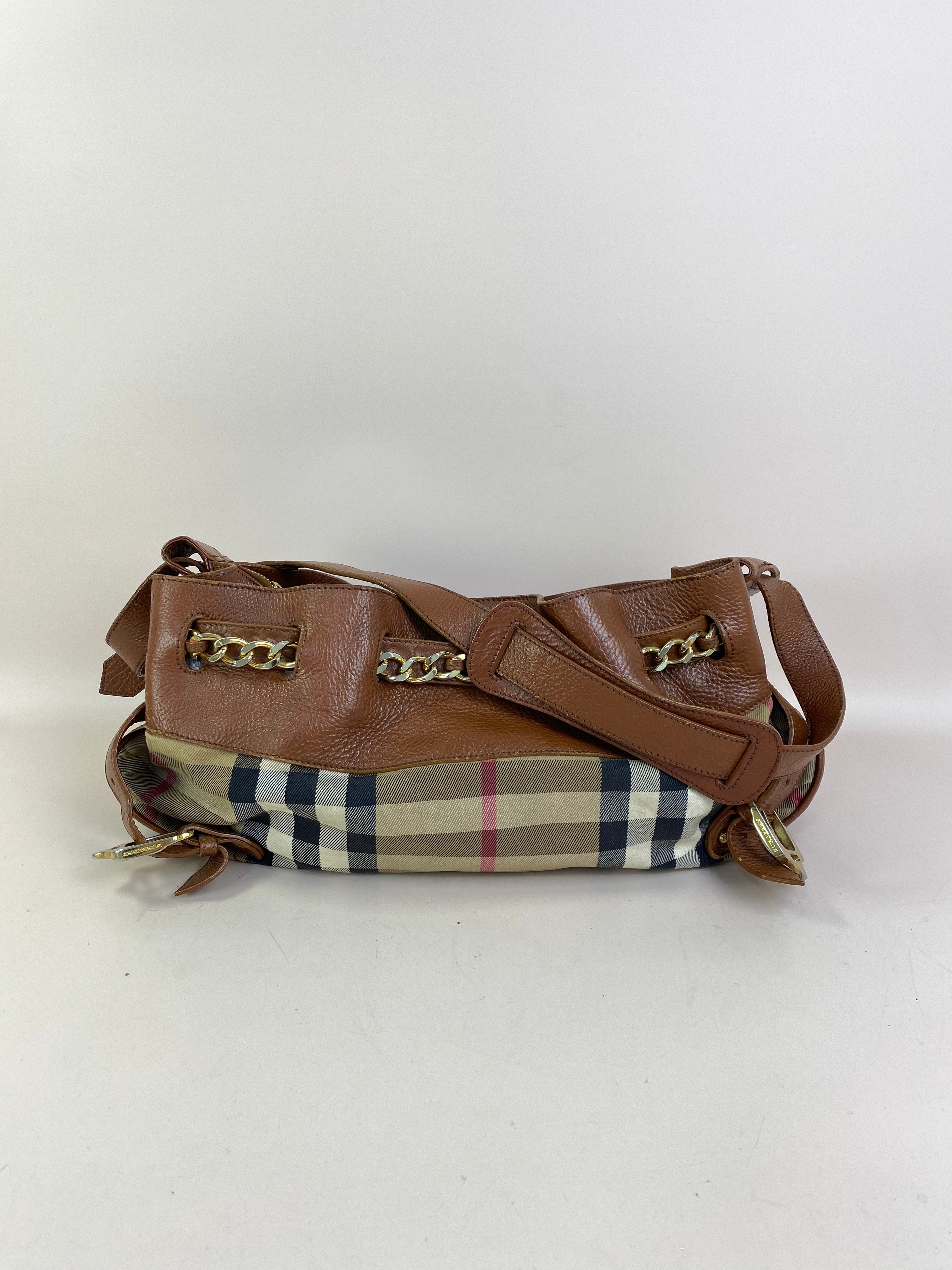 Burberry Camel Margaret Classic House Check Shoulder Bag