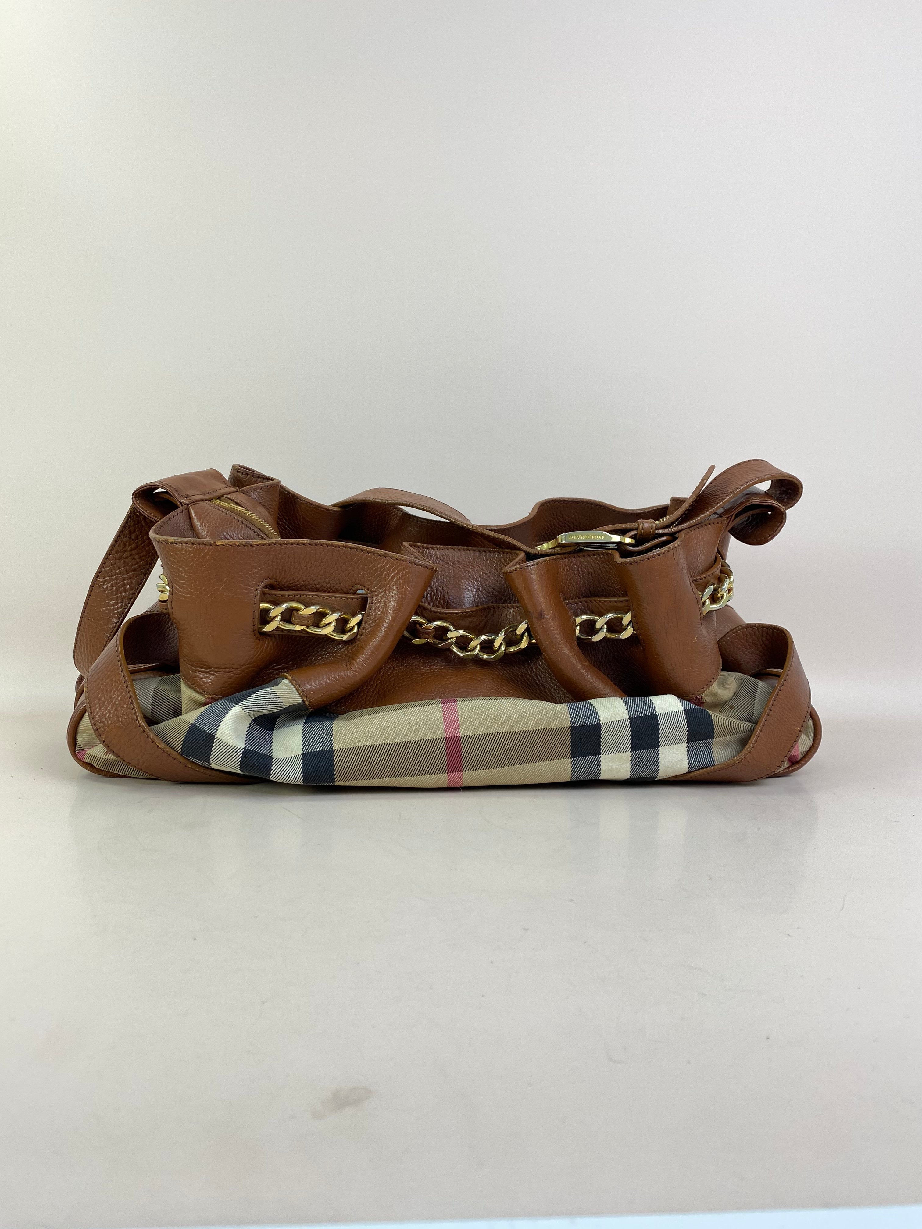 Burberry Camel Margaret Classic House Check Shoulder Bag