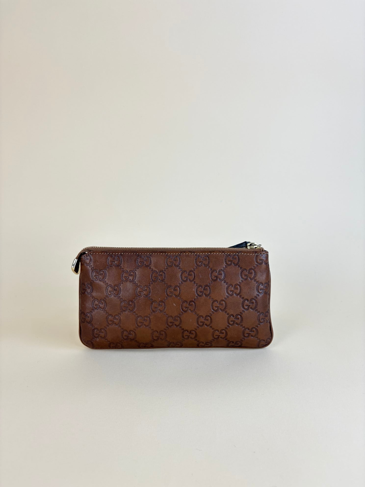 Gucci Brown Guccissima GG Clutch with Wristlet