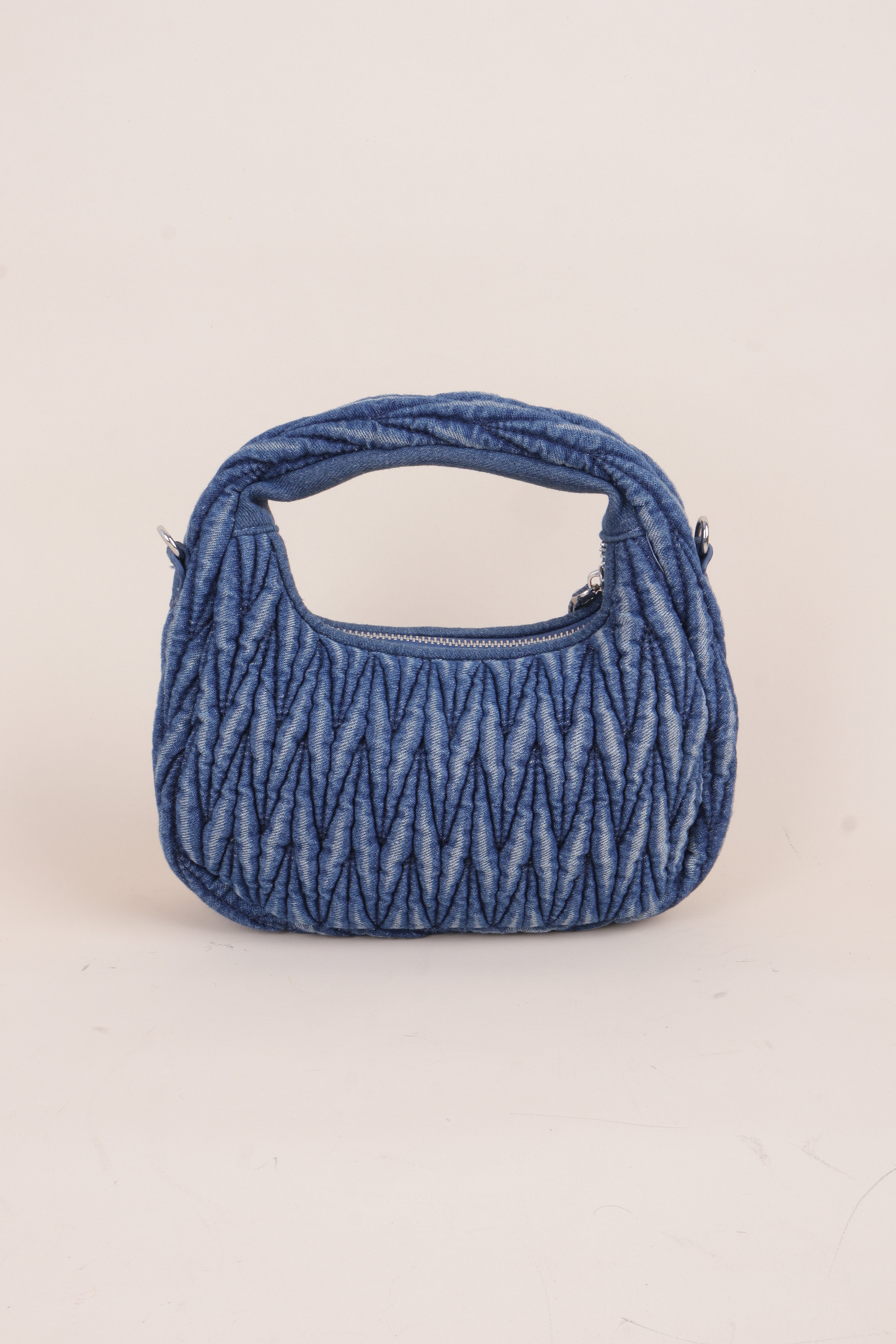 Miu Miu Blue Wander Regular Matelasse Denim Tote Bag with Strap