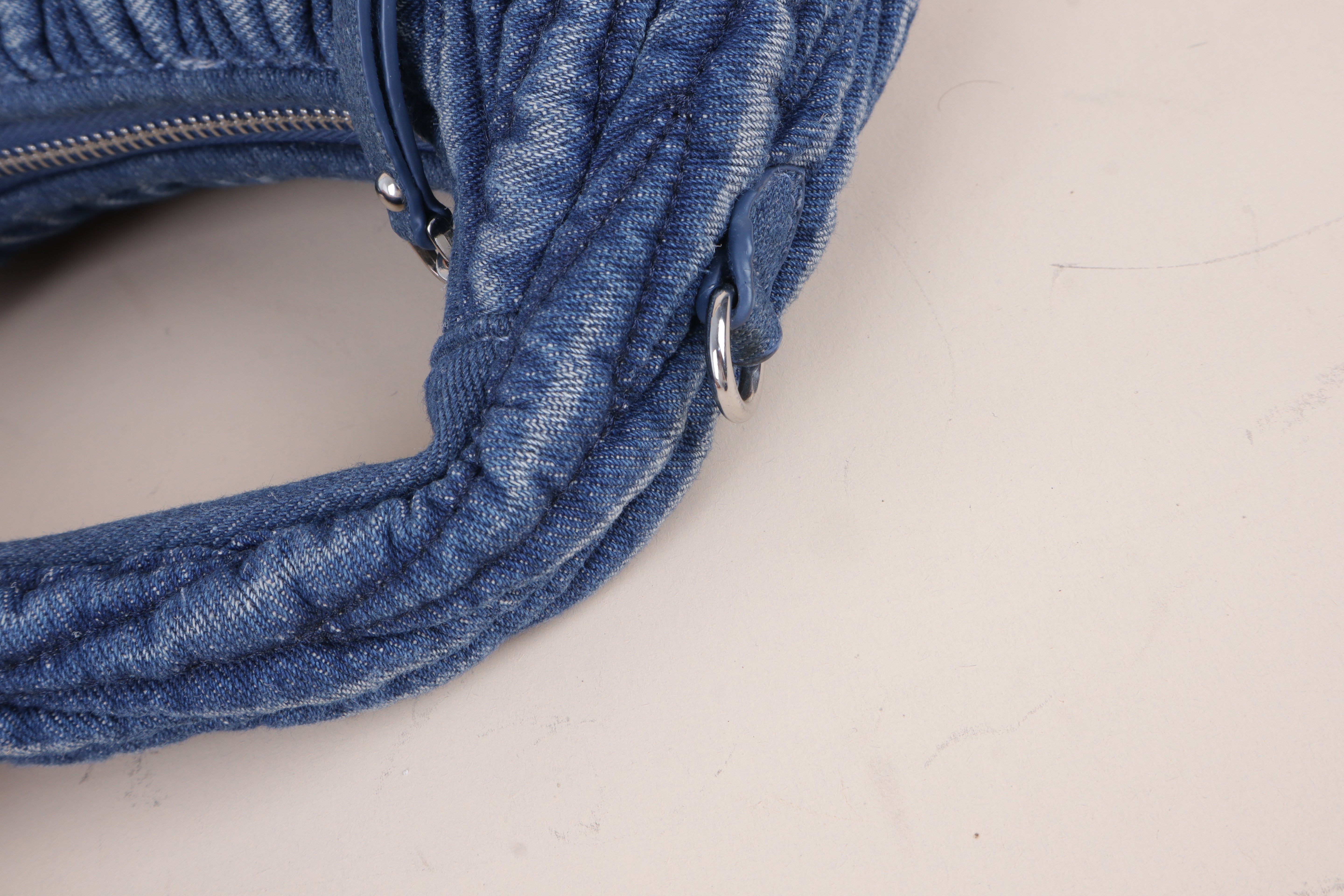 Miu Miu Blue Wander Regular Matelasse Denim Tote Bag with Strap