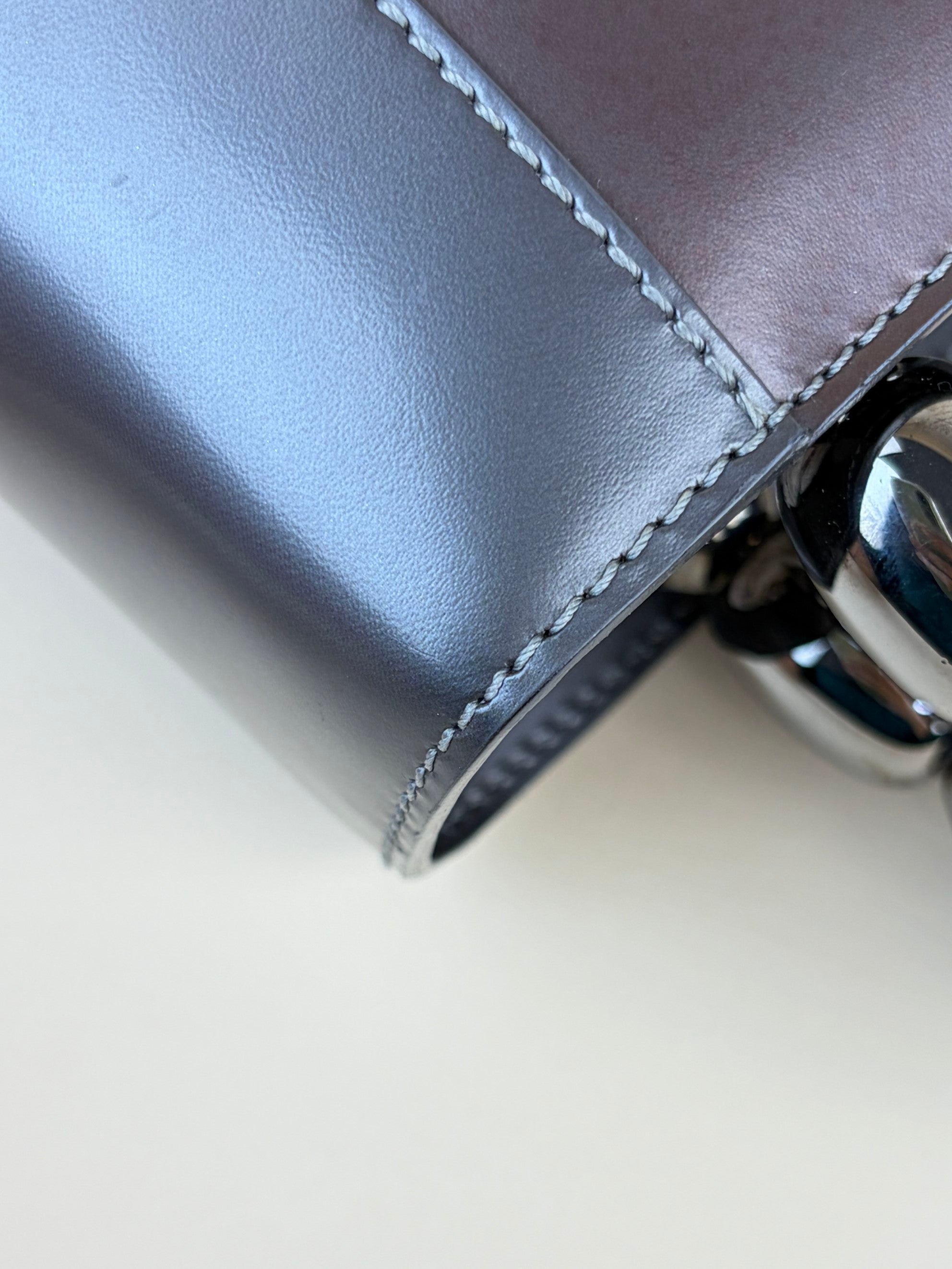 Dior dark grey patent chrome beaded malice small tote bag