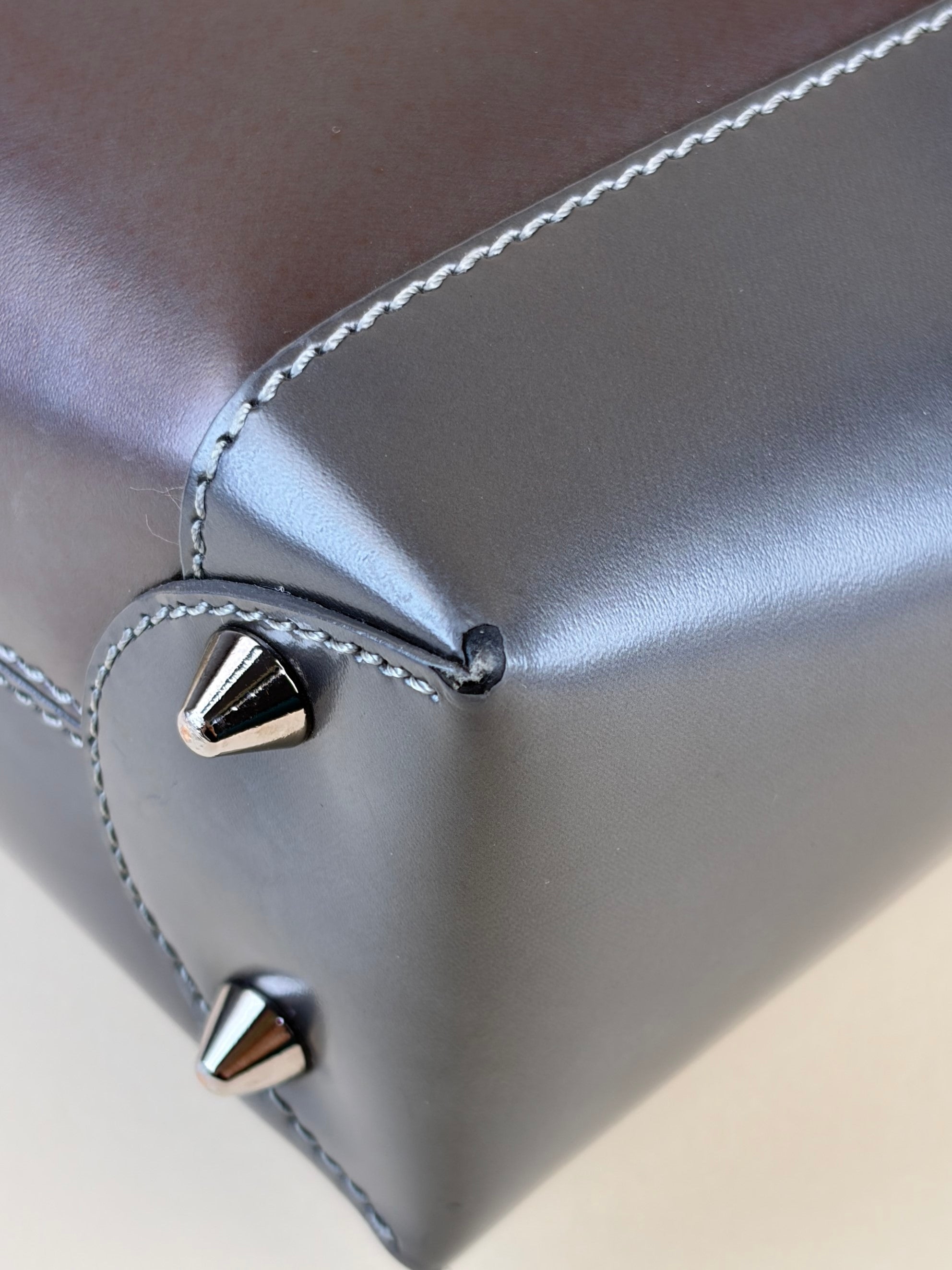 Dior dark grey patent chrome beaded malice small tote bag