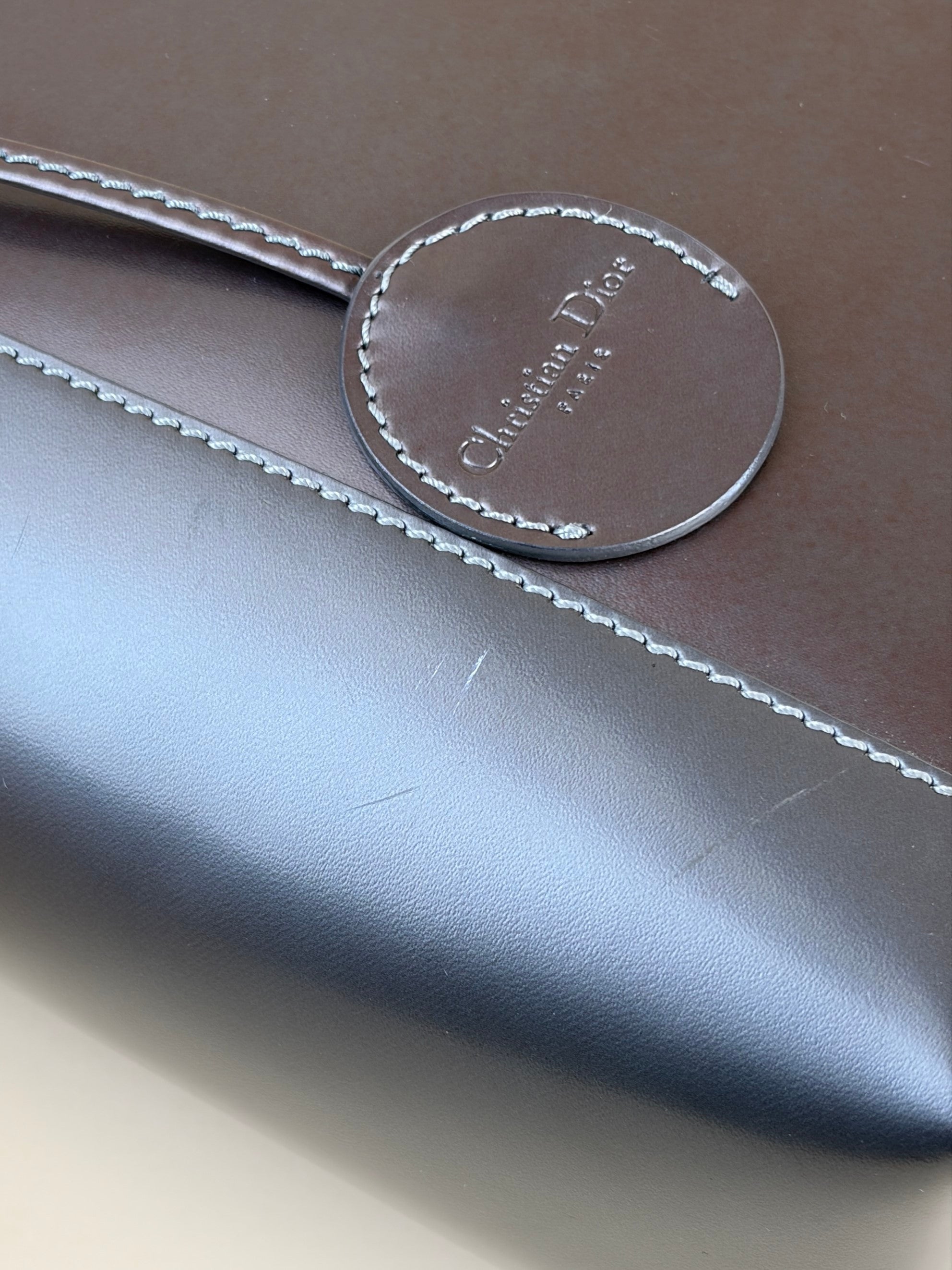 Dior dark grey patent chrome beaded malice small tote bag