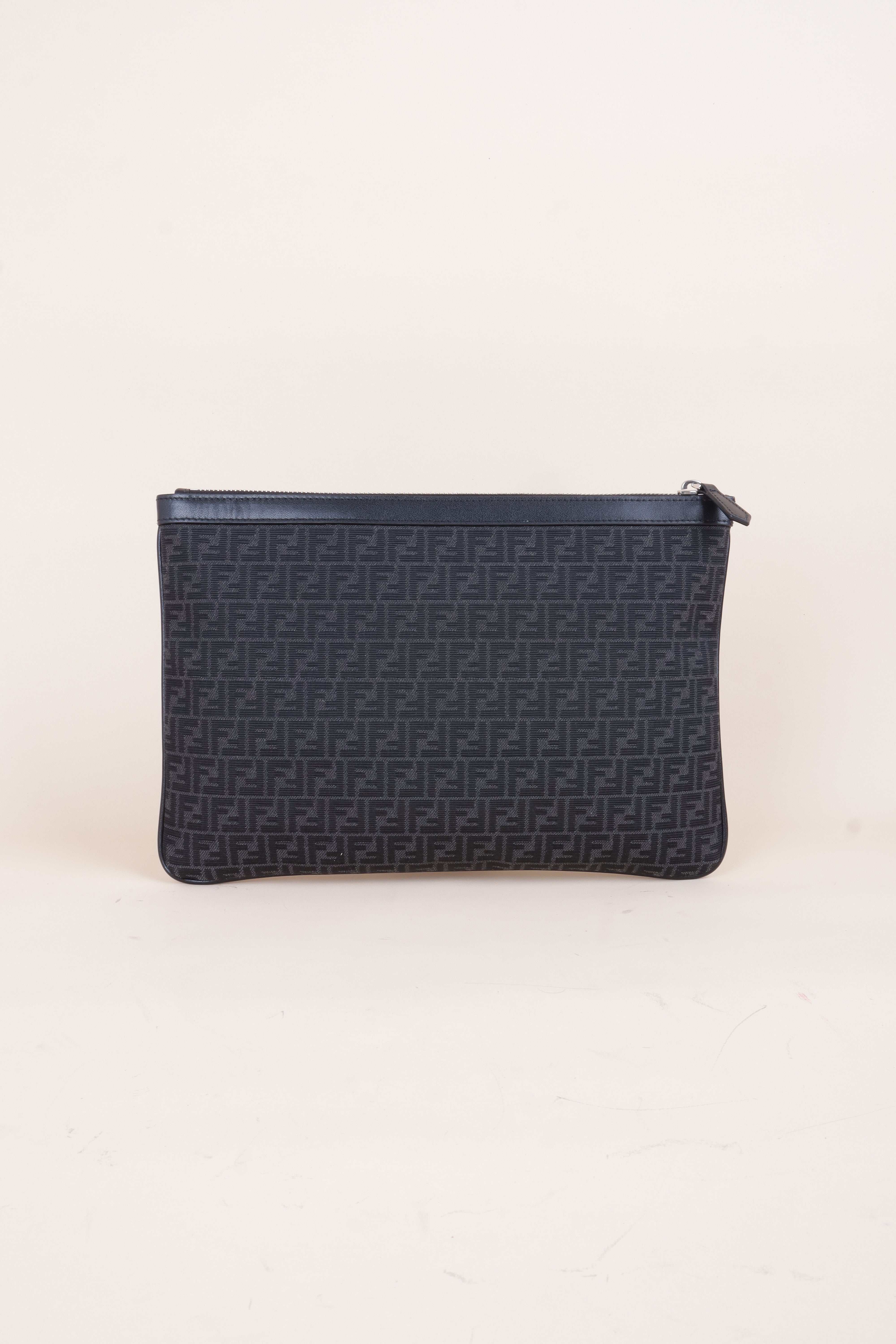 Fendi Black Jacquard Medium FF Zip Pouch