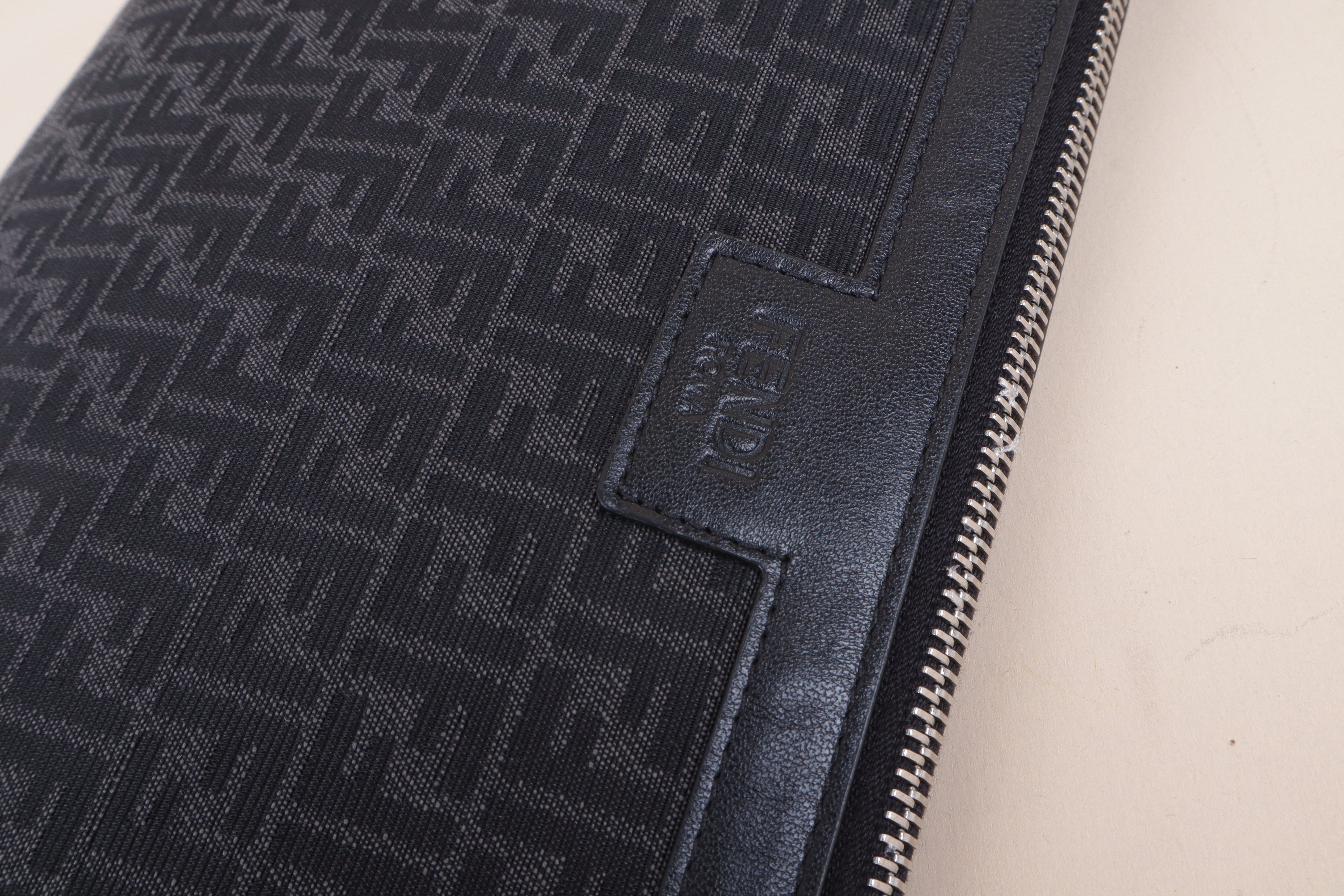 Fendi Black Jacquard Medium FF Zip Pouch