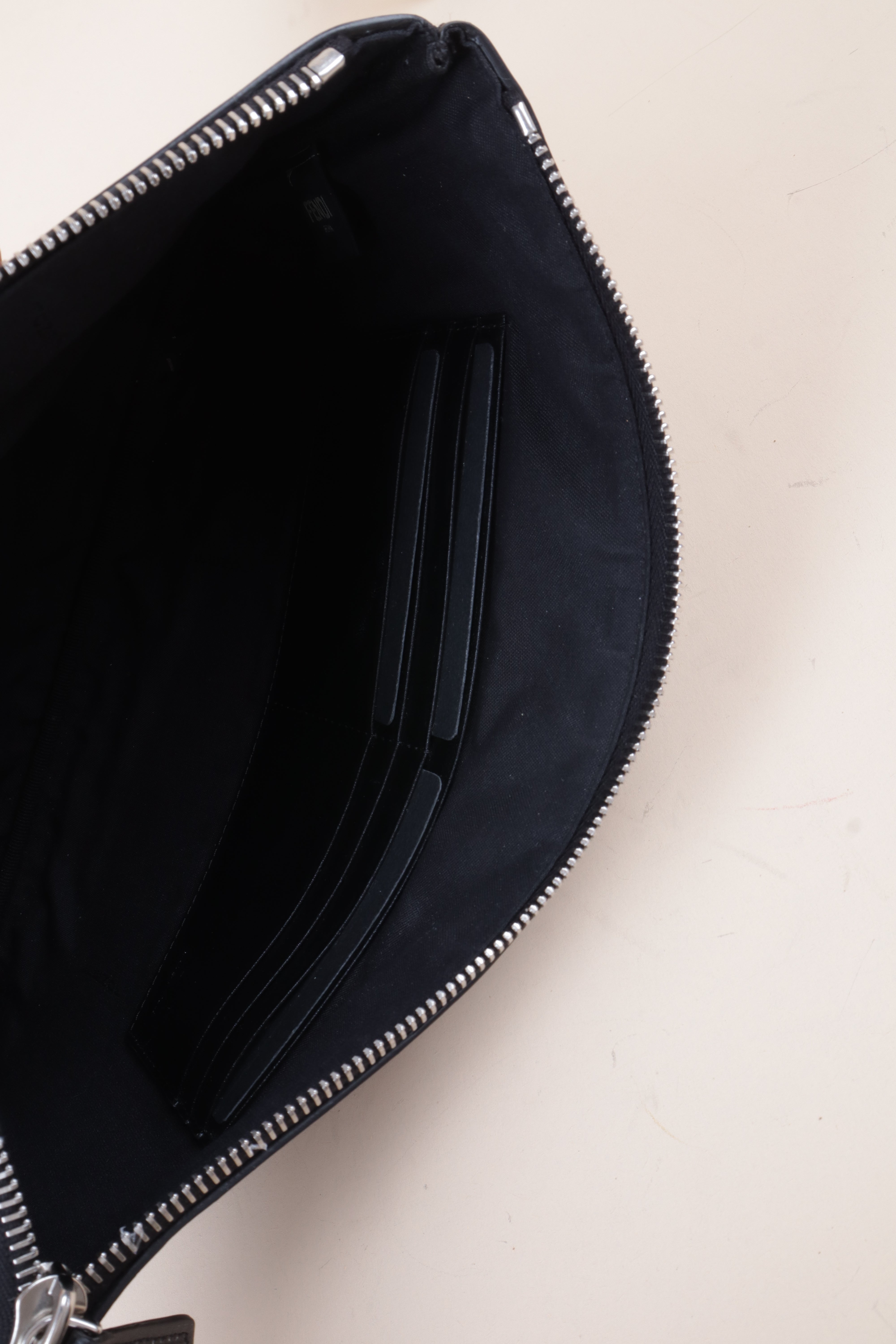 Fendi Black Jacquard Medium FF Zip Pouch