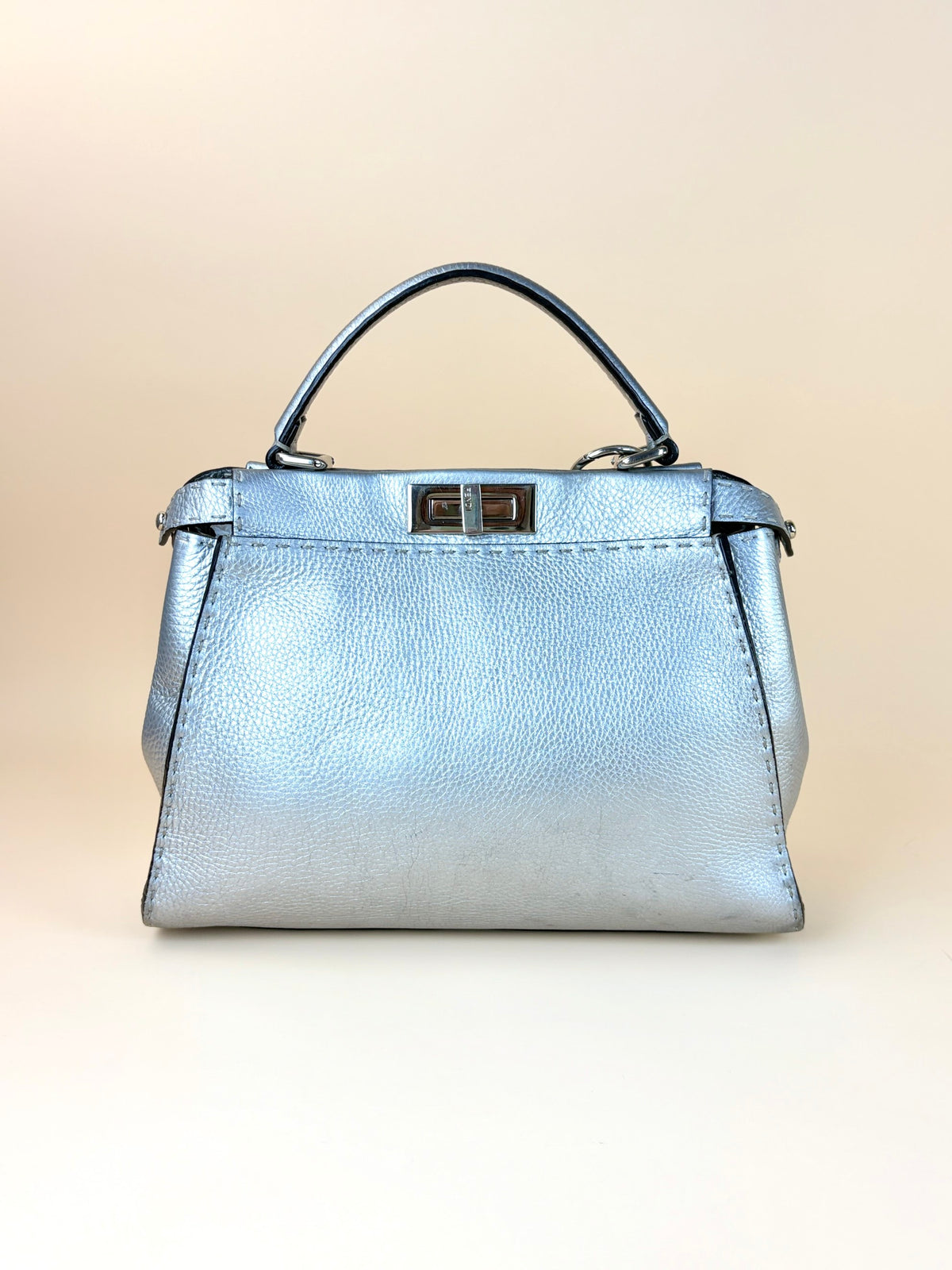 Fendi silver Selleria leather Peekaboo regular hand Bag