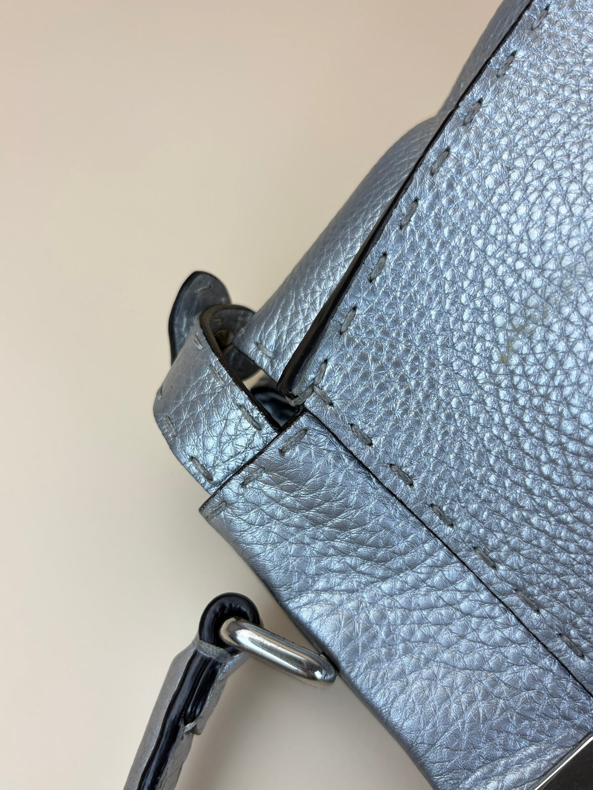 Fendi silver Selleria leather Peekaboo regular hand Bag