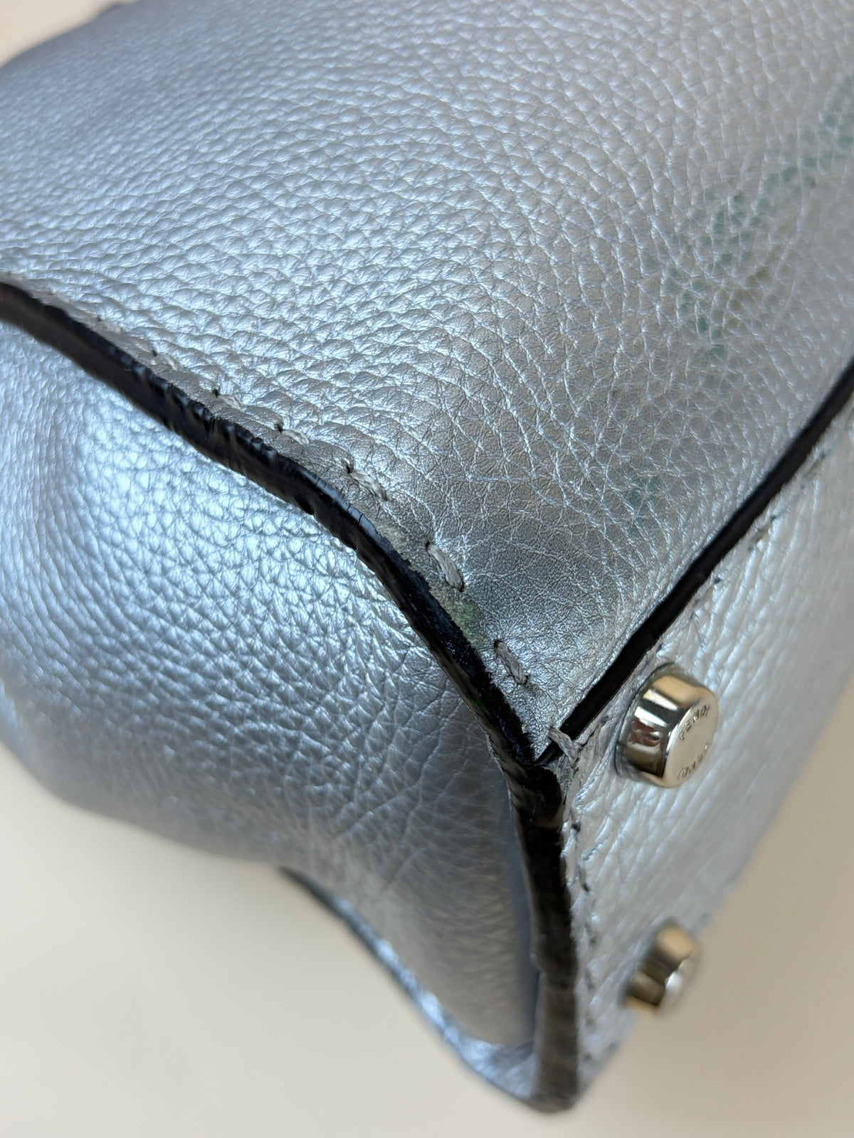 Fendi silver Selleria leather Peekaboo regular hand Bag