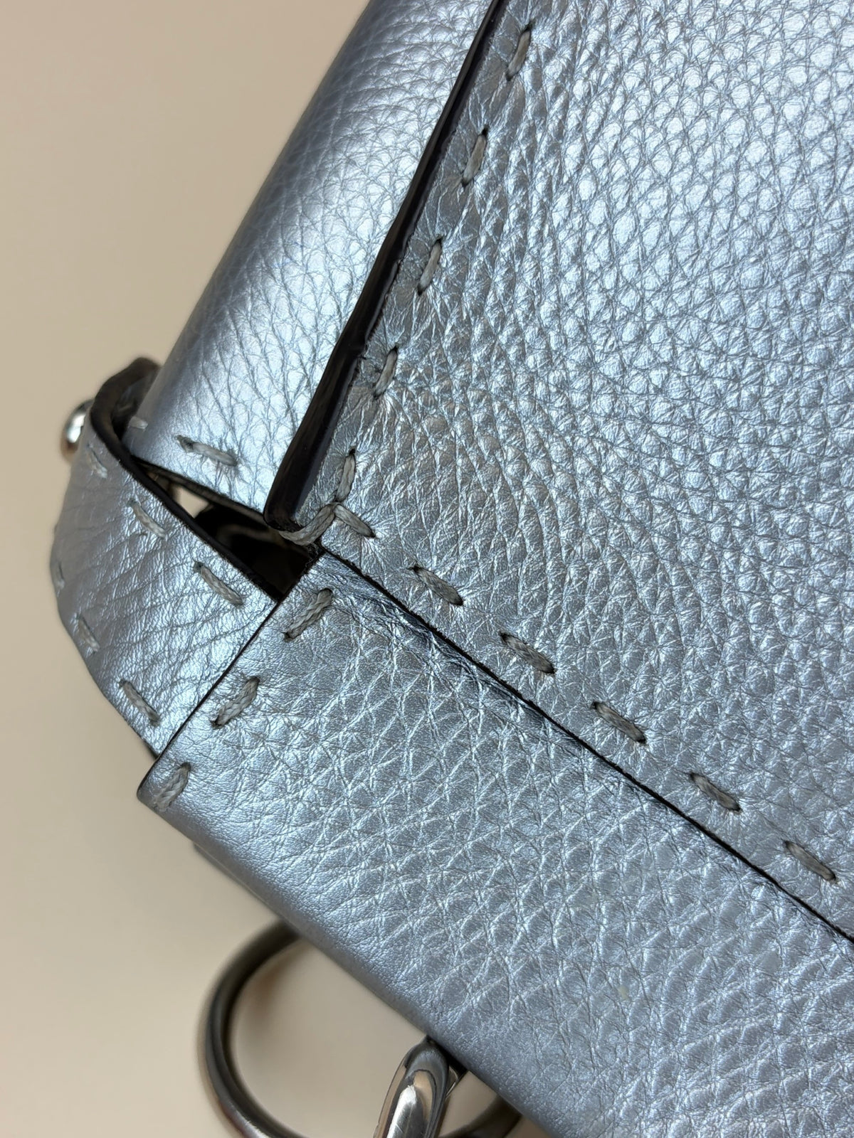 Fendi silver Selleria leather Peekaboo regular hand Bag