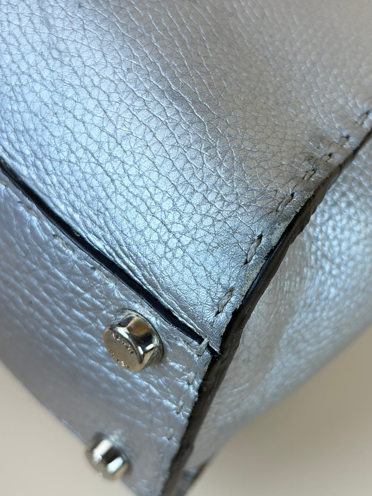 Fendi silver Selleria leather Peekaboo regular hand Bag