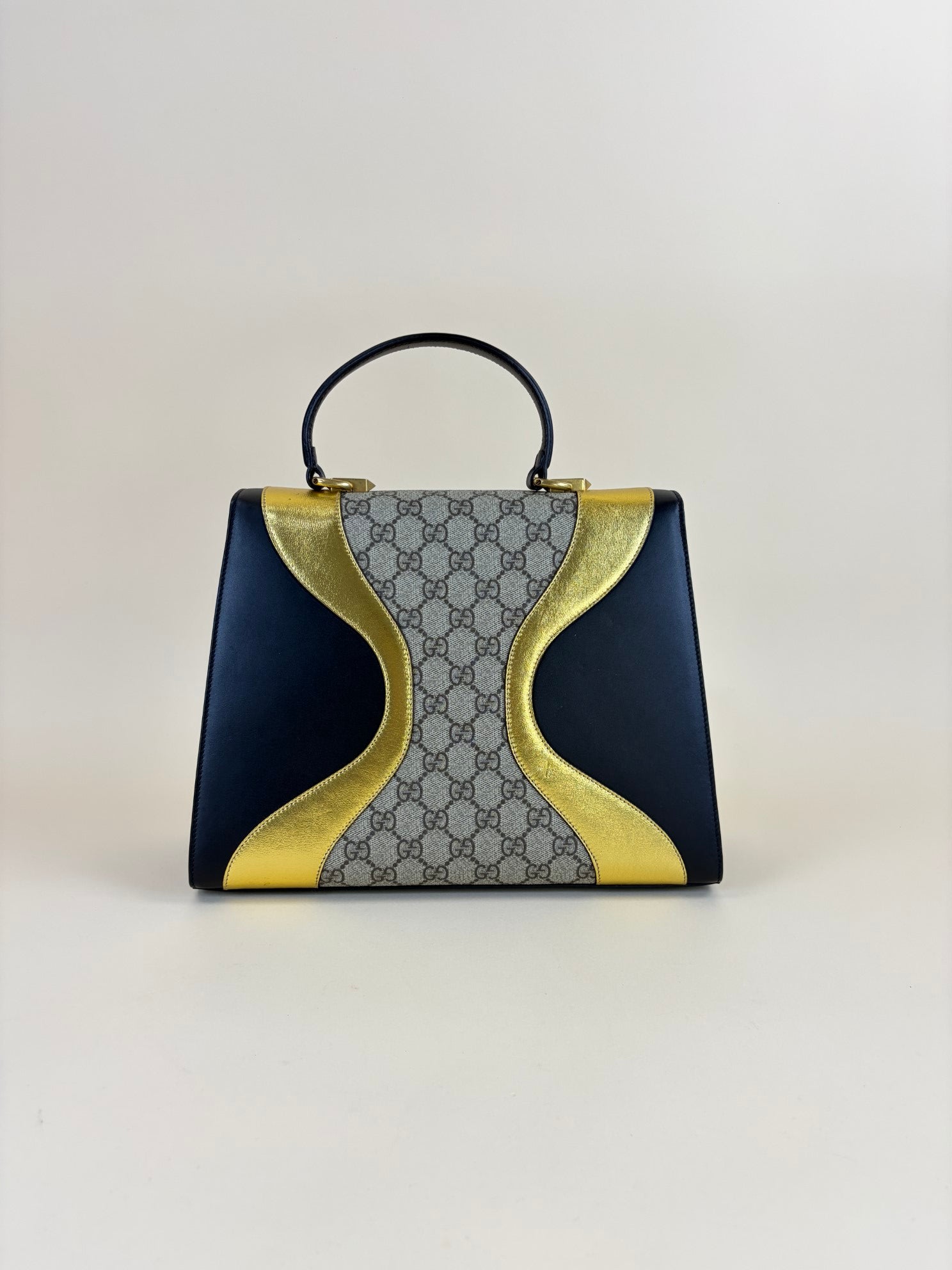 Gucci Black GG Supreme Osiride Medium Handbag W/ Gold Chain