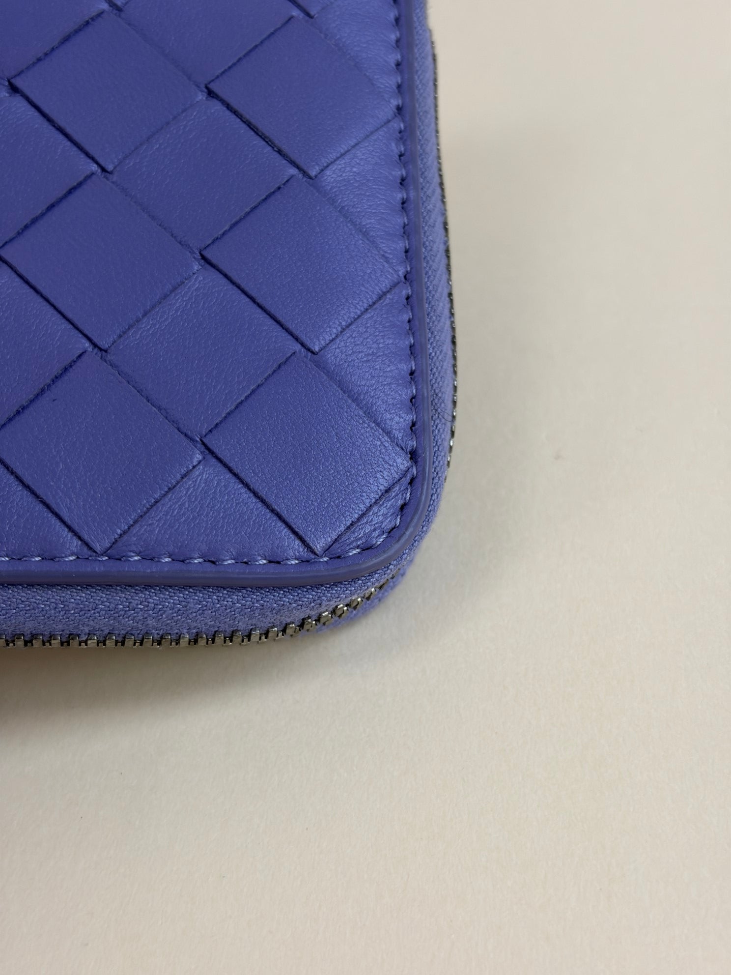 BOTTEGA Veneta lavender intercalator small leather zip around coin purse
