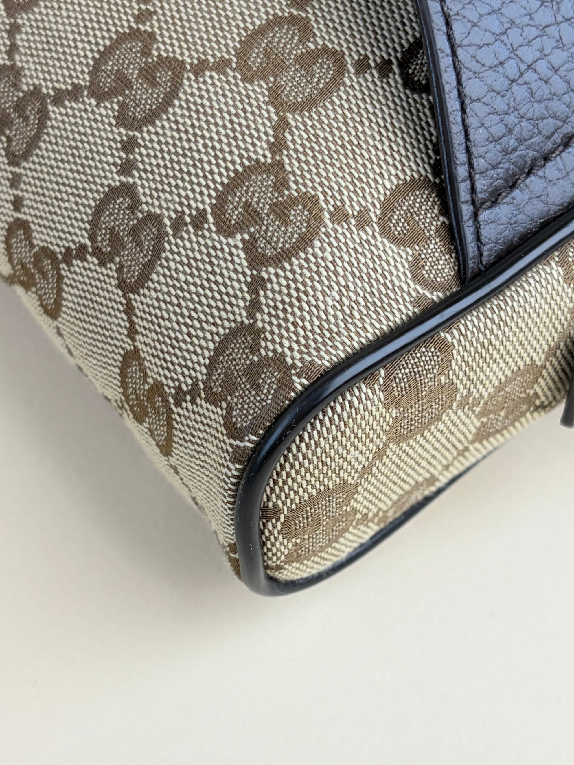 Gucci dark brown leather and gg monogram canvas belt bag