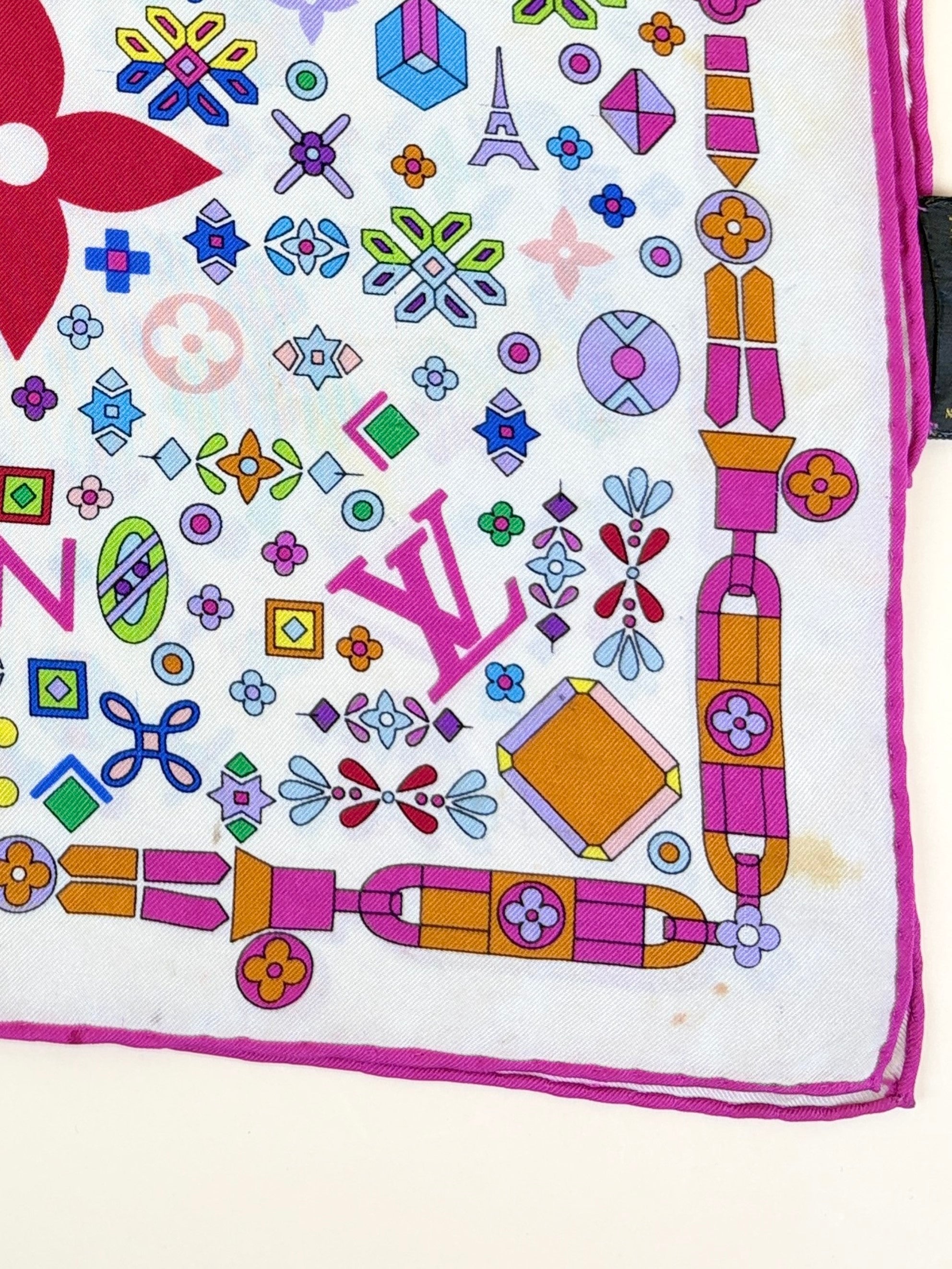 louis Vuitton lv x tm super flat multicolor silk square scarf