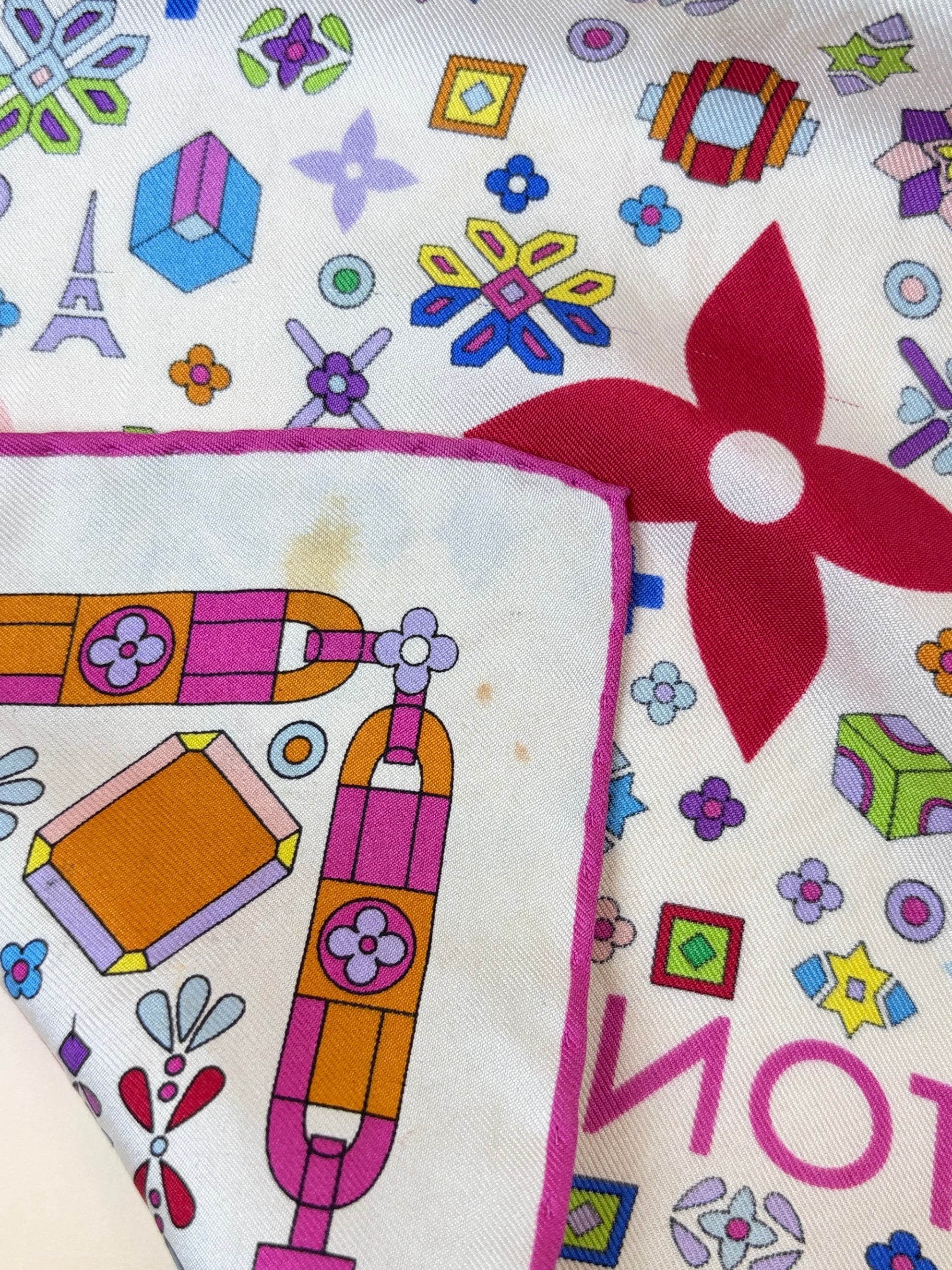 louis Vuitton lv x tm super flat multicolor silk square scarf