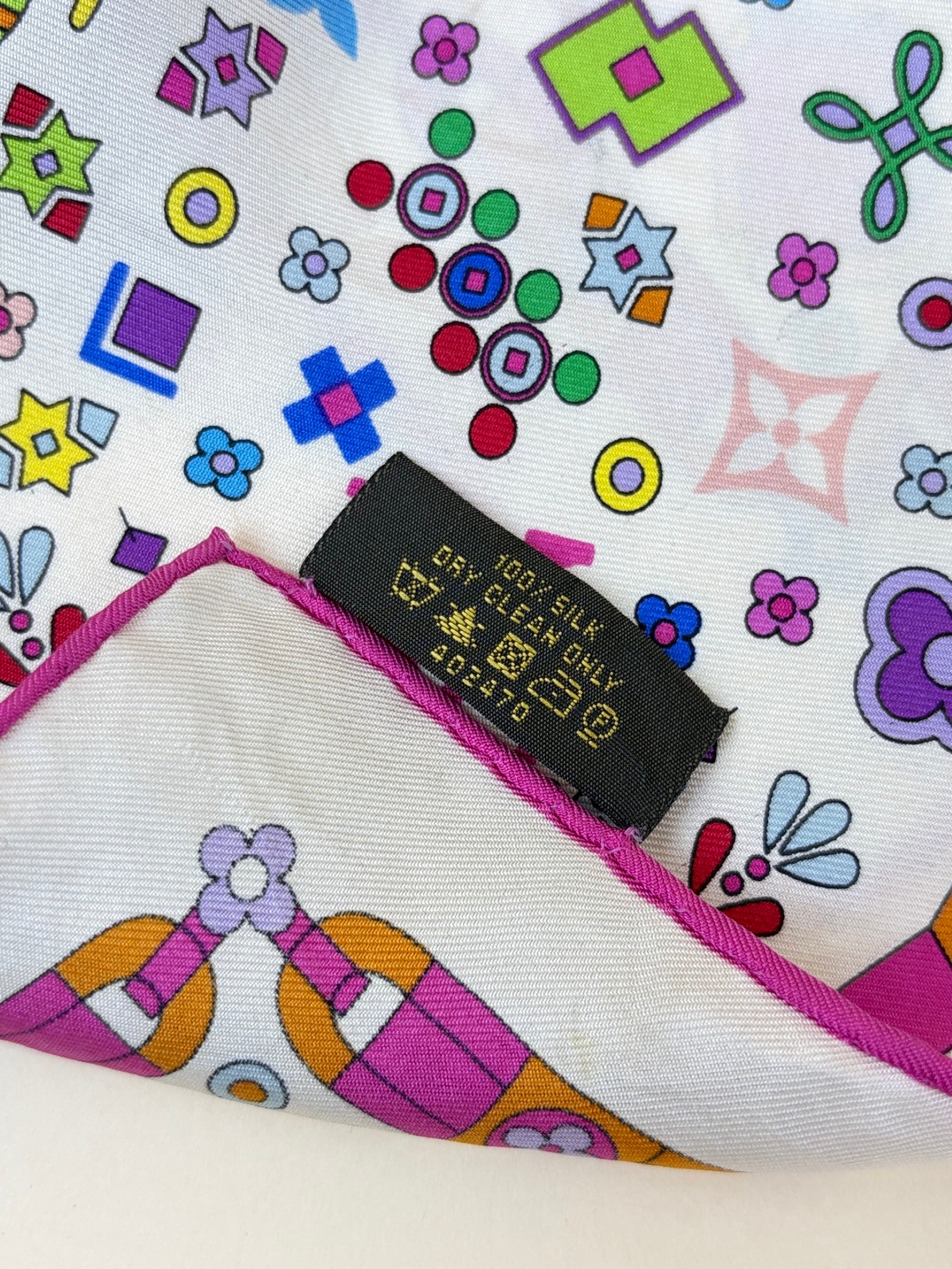 louis Vuitton lv x tm super flat multicolor silk square scarf
