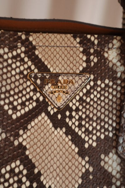 Prada Bicolor Python Cuir Medium Double Tote Bag-handbag-Prada-The Closet Egypt