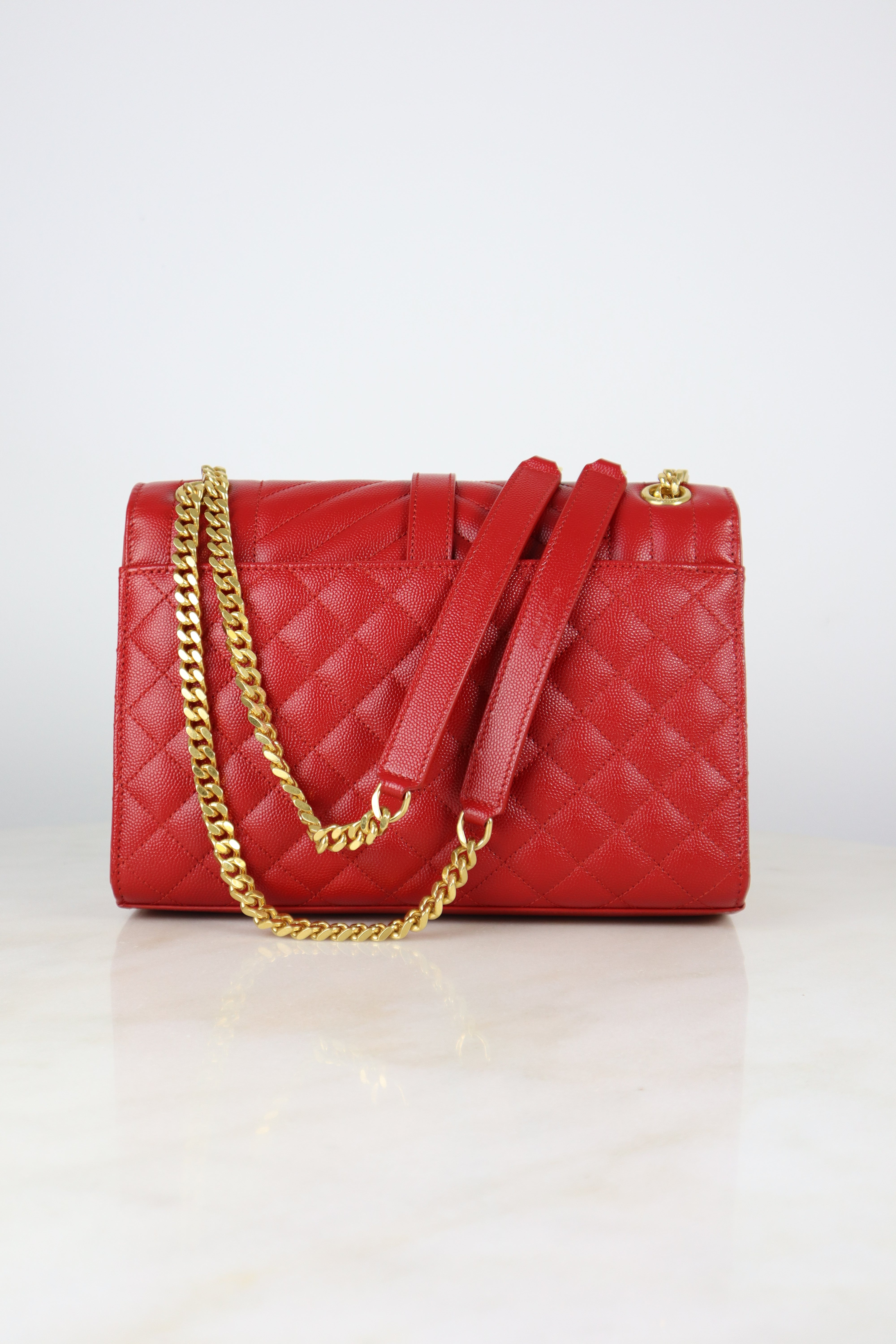 YSL Red Medium Quilted Embossed Envelope Bag