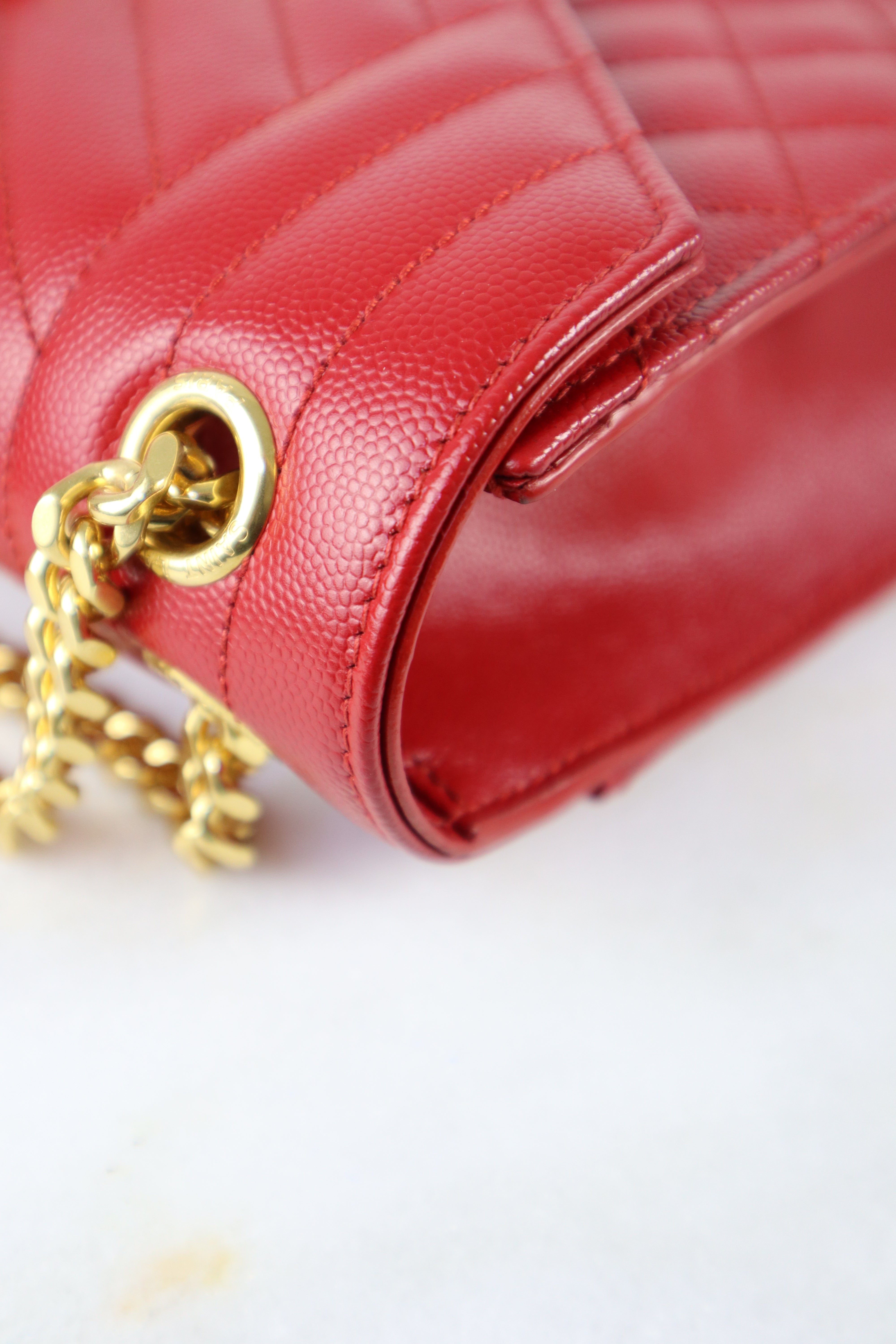 YSL Red Medium Quilted Embossed Envelope Bag