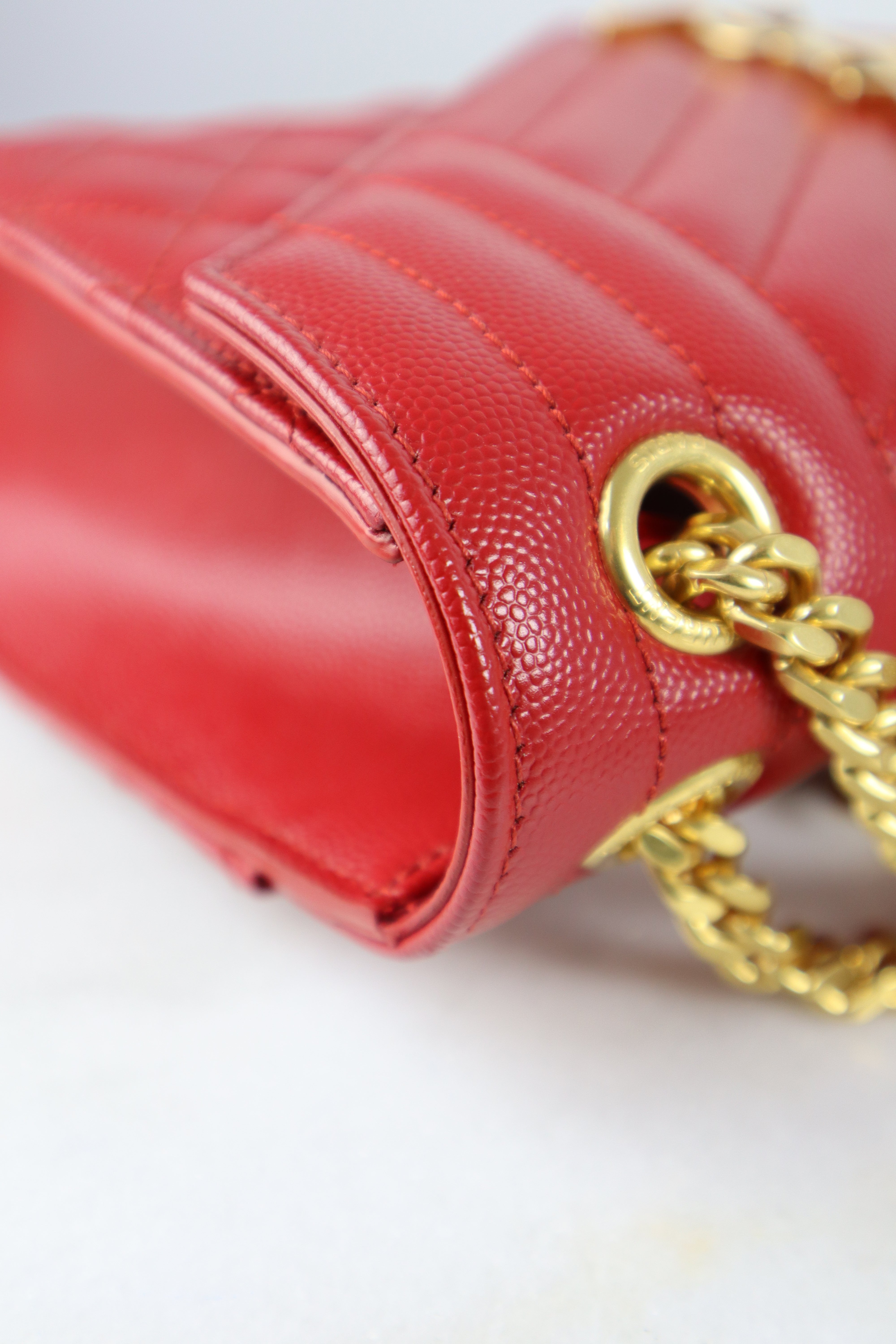 YSL Red Medium Quilted Embossed Envelope Bag