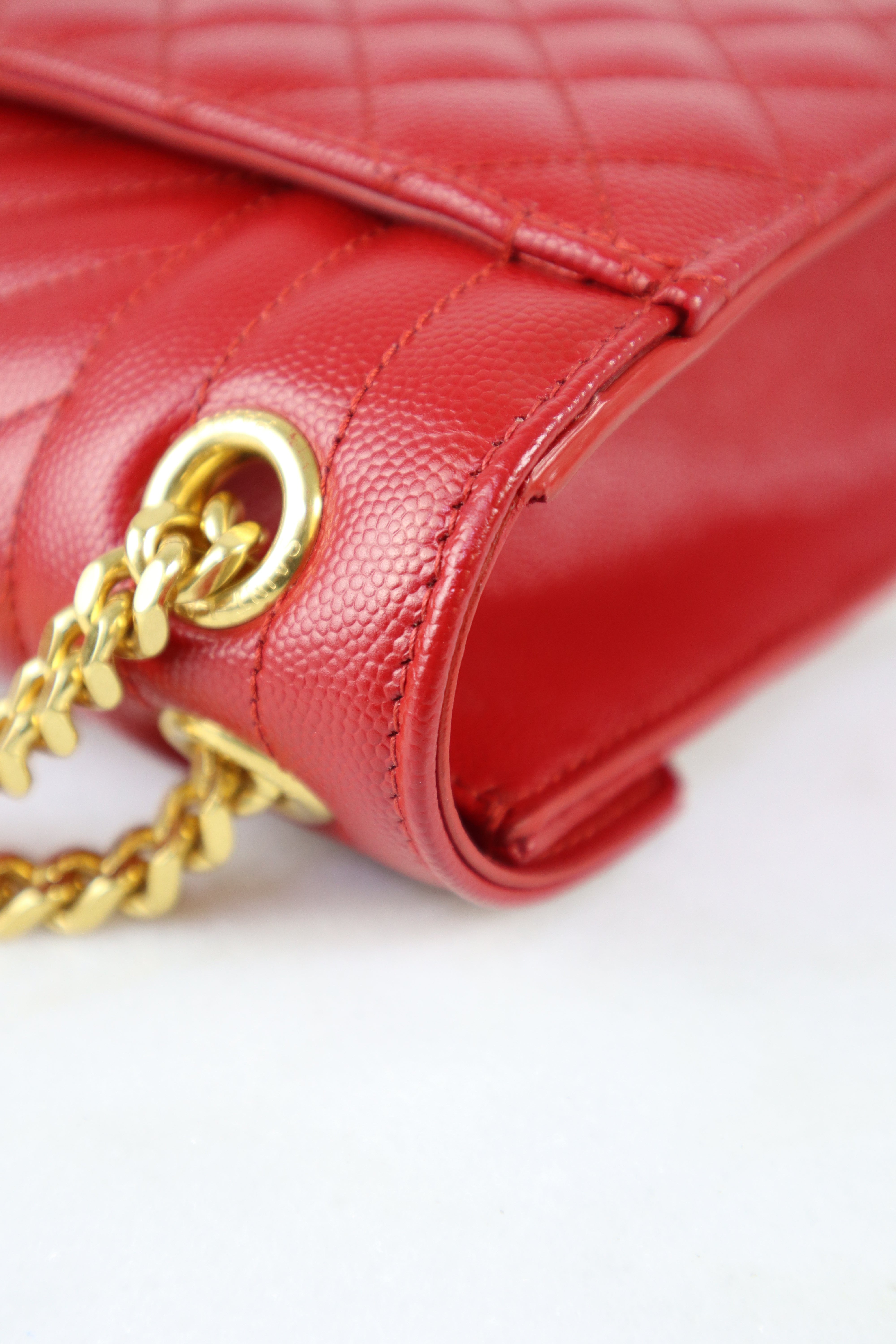 YSL Red Medium Quilted Embossed Envelope Bag