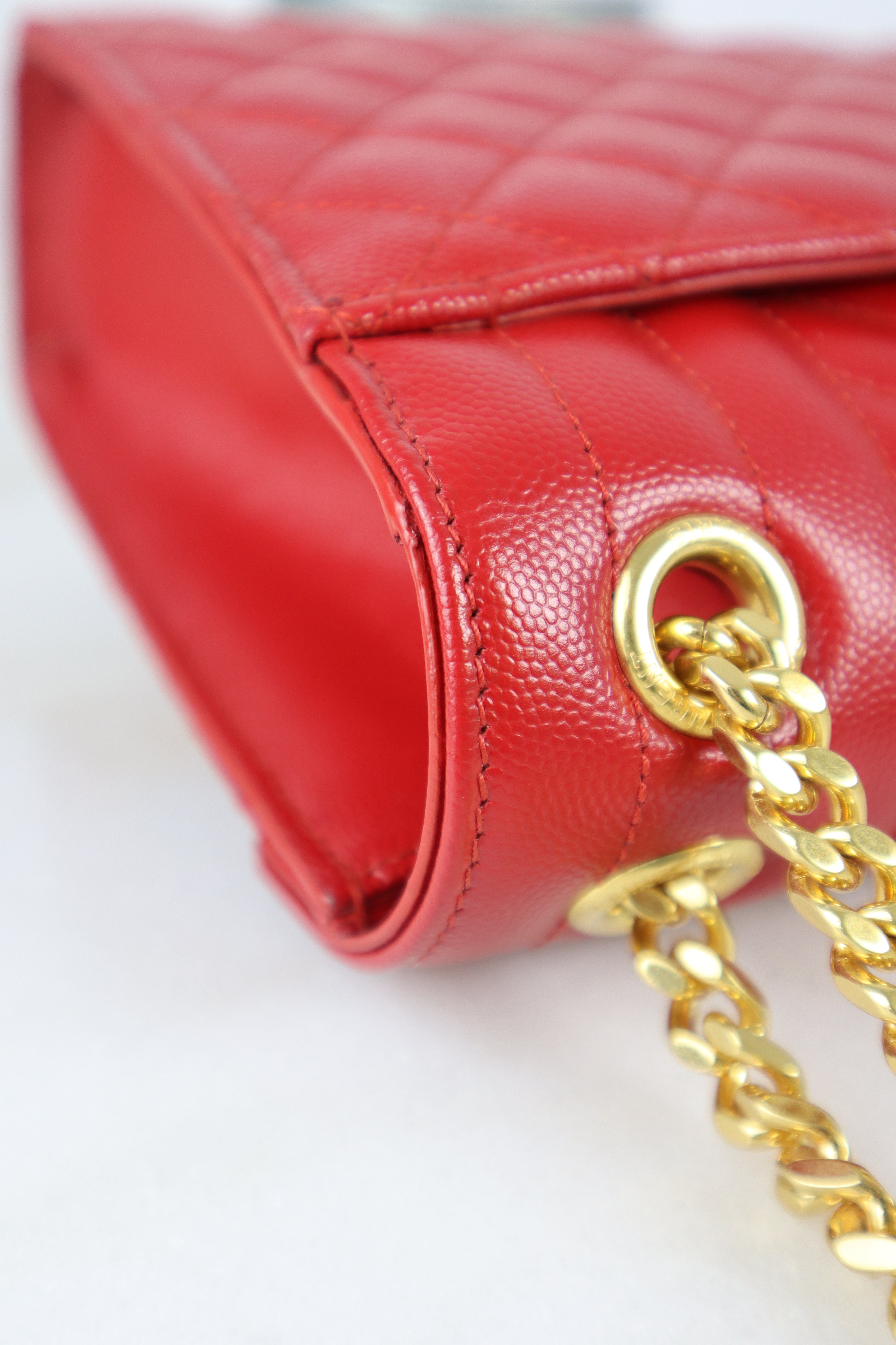YSL Red Medium Quilted Embossed Envelope Bag