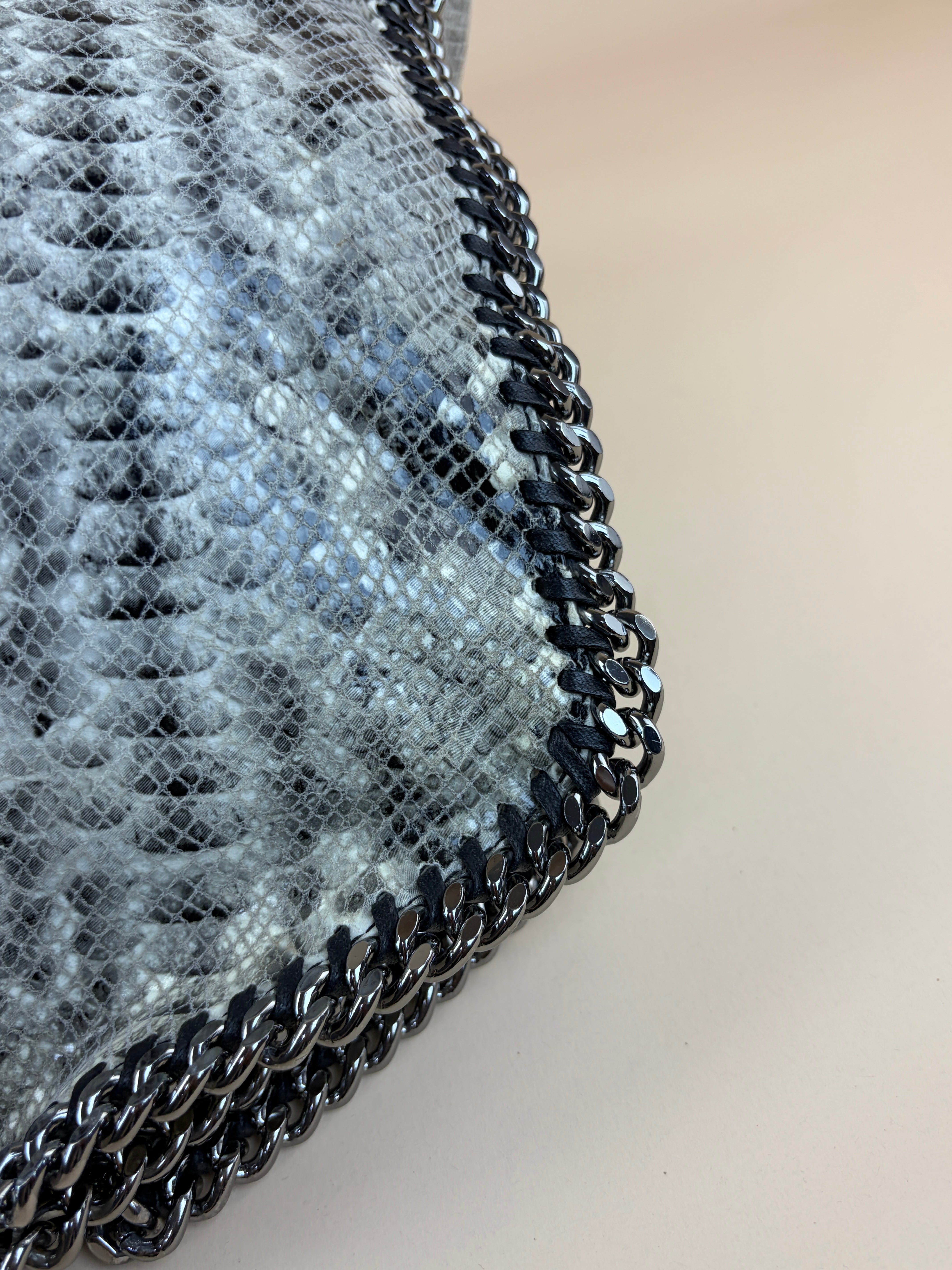 Stella Mccartney Bicolor Python Falabella Fold Over 3 Chains Bag
