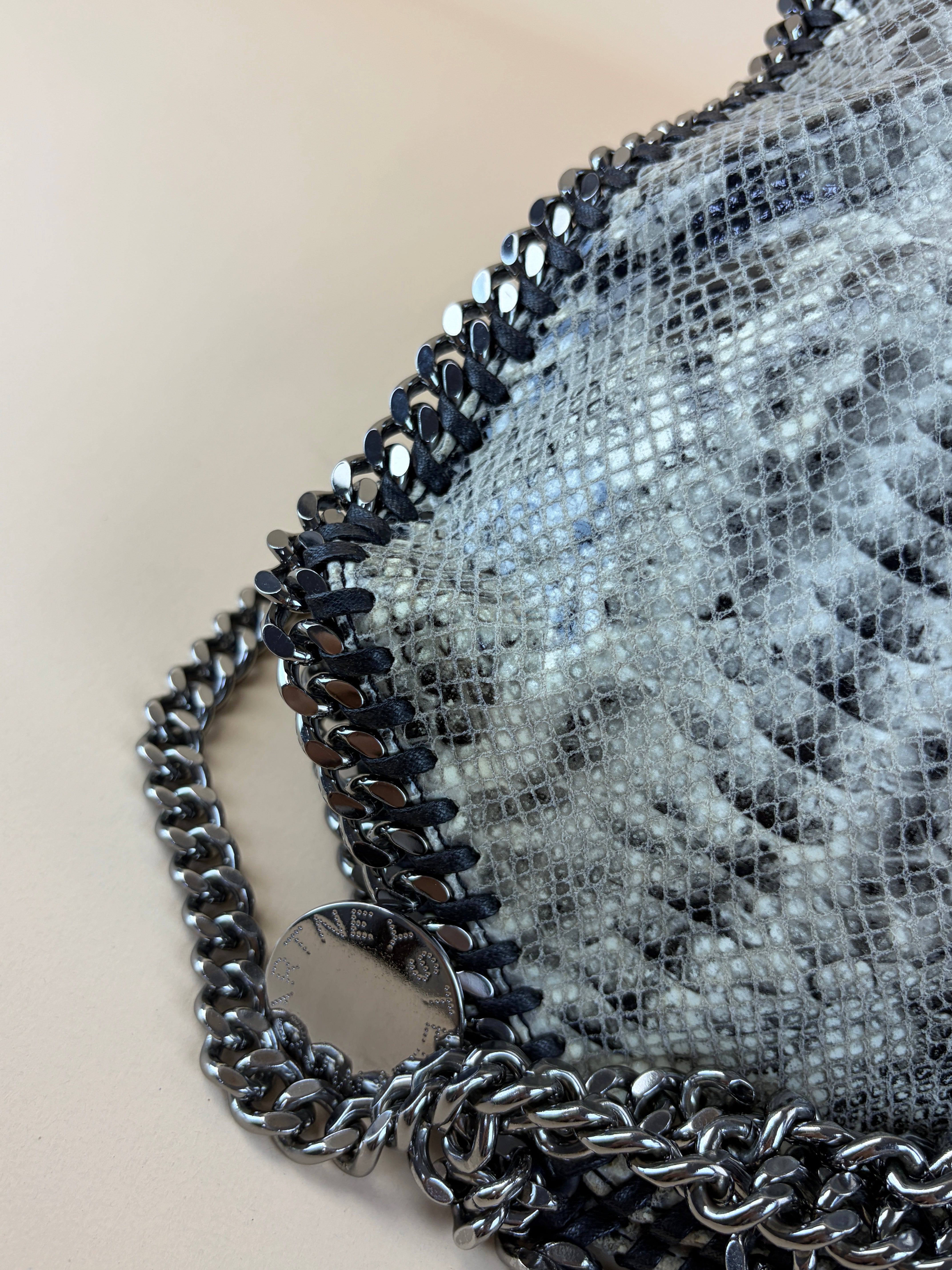 Stella Mccartney Bicolor Python Falabella Fold Over 3 Chains Bag