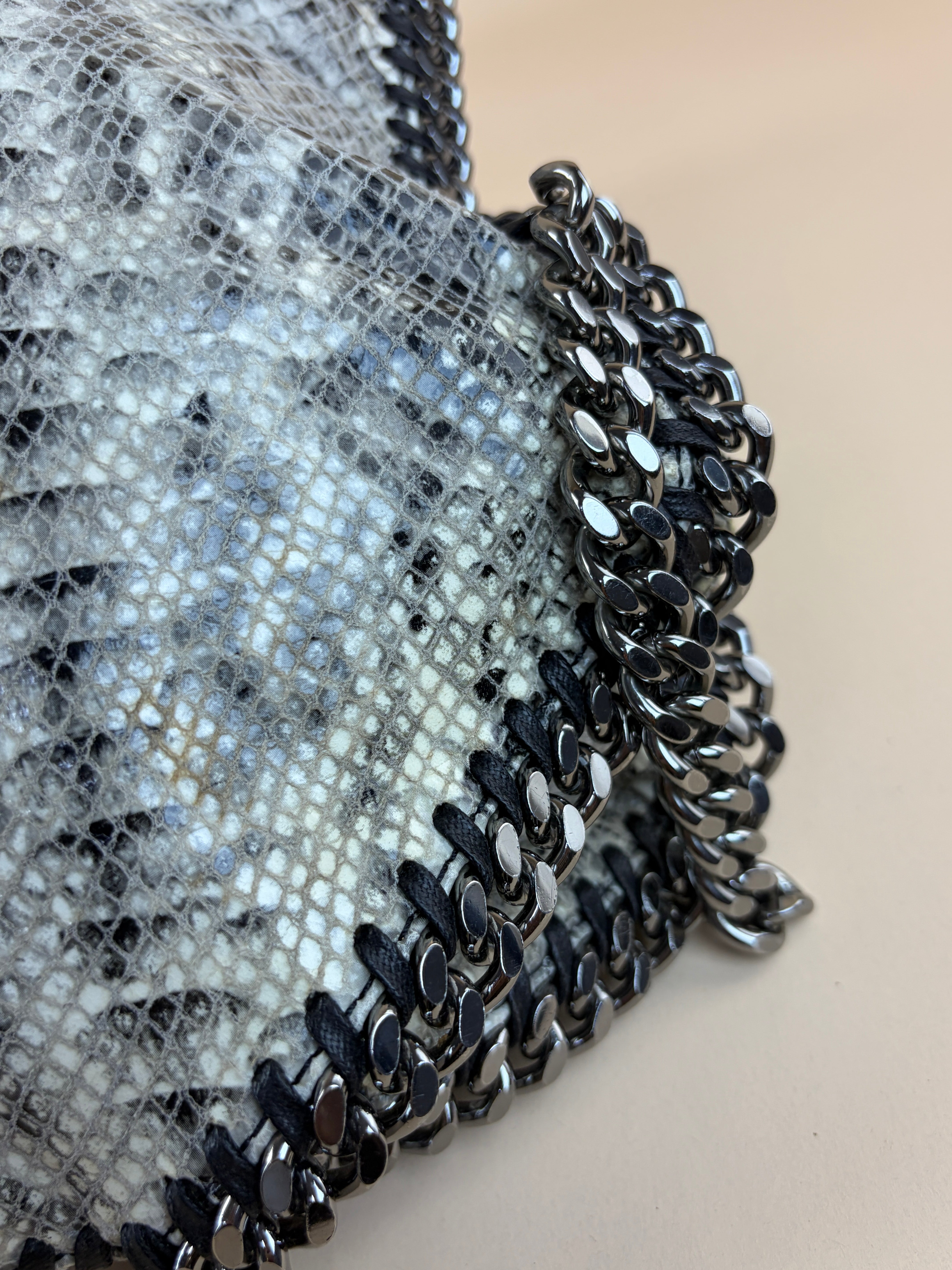 Stella Mccartney Bicolor Python Falabella Fold Over 3 Chains Bag