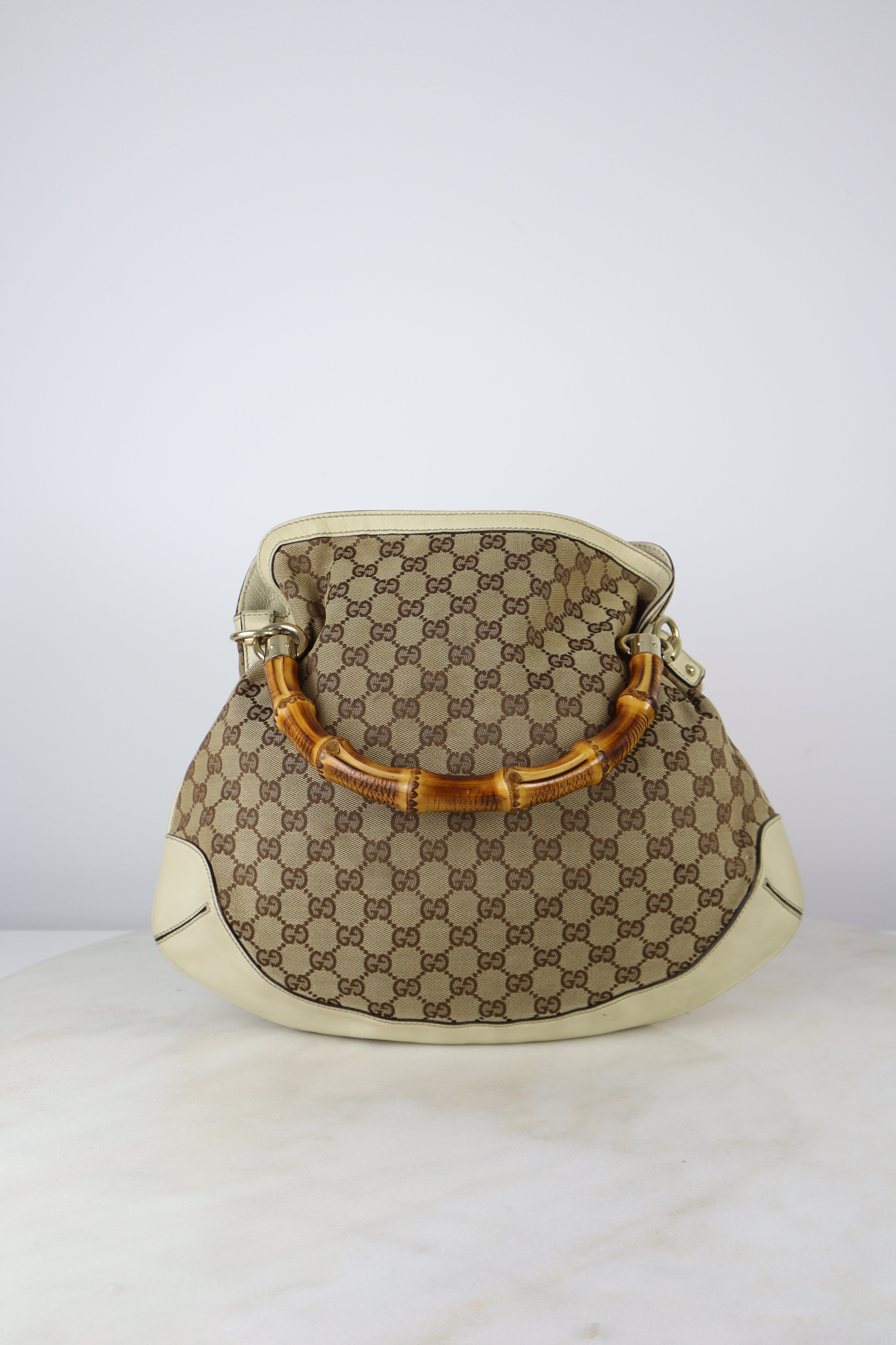 Gucci Bicolor GG Medium Peggy Bamboo Shoulder Bag