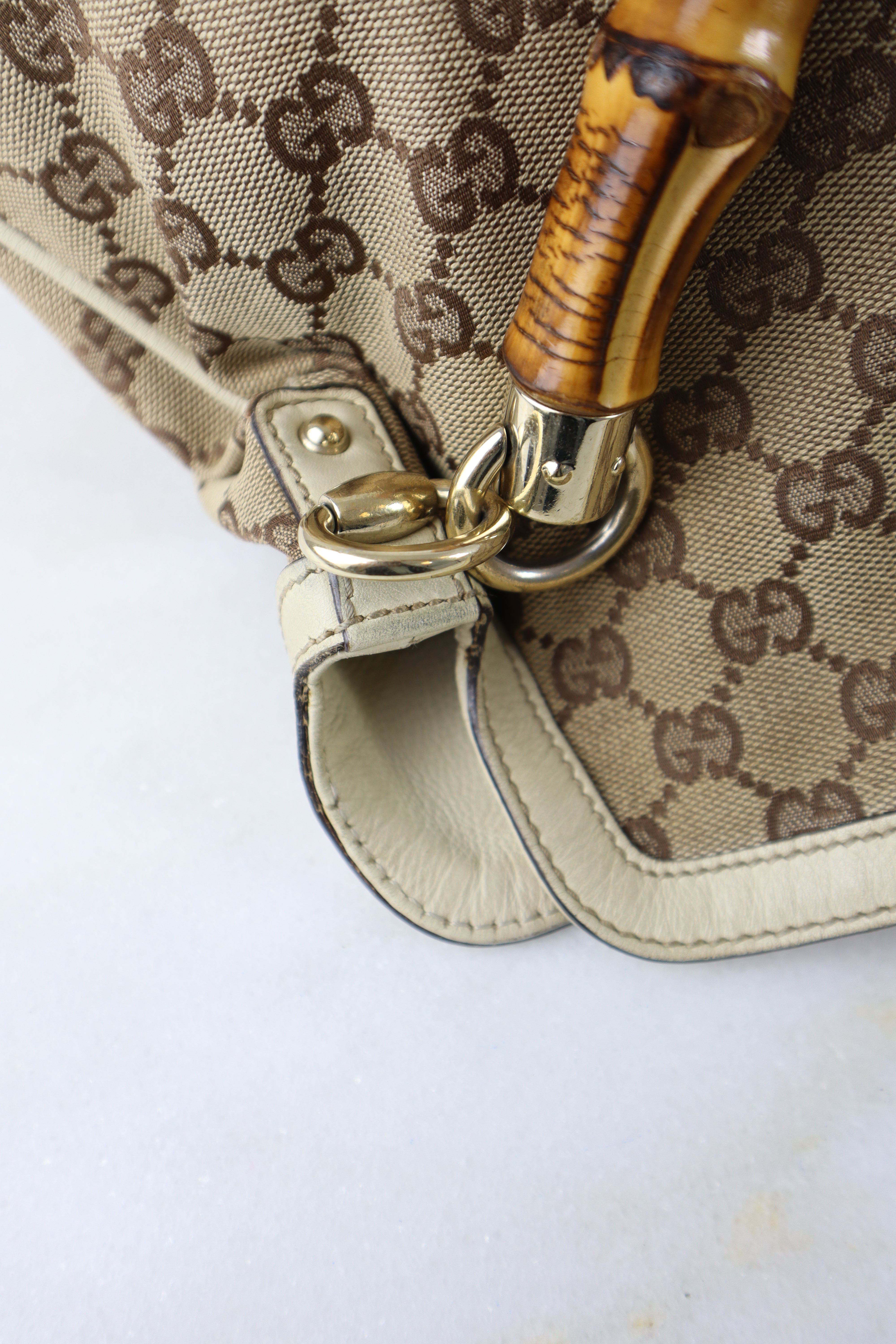 Gucci Bicolor GG Medium Peggy Bamboo Shoulder Bag