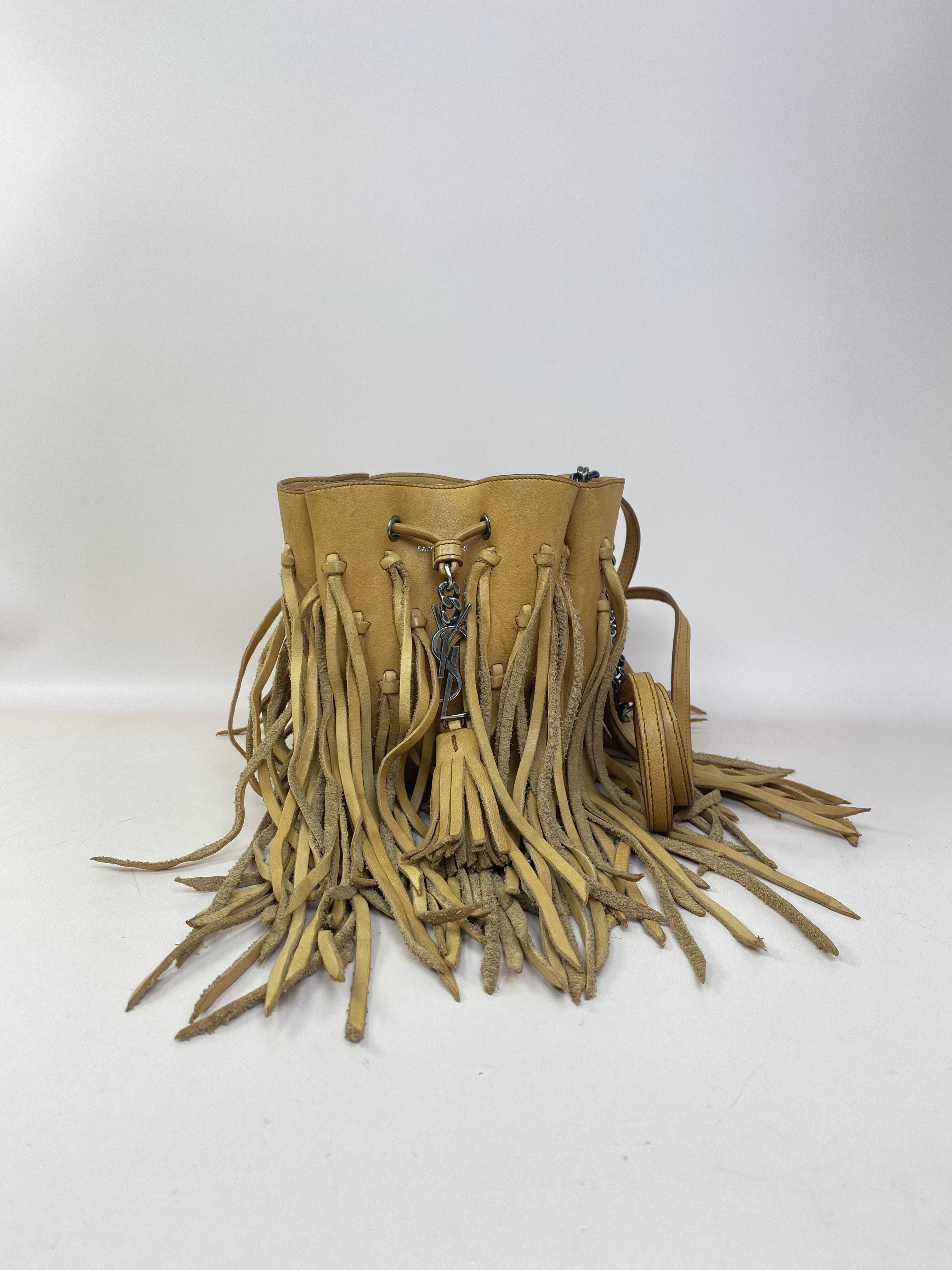 YSL Camel Monogram Mini Bourse Bucket Crossbody Bag