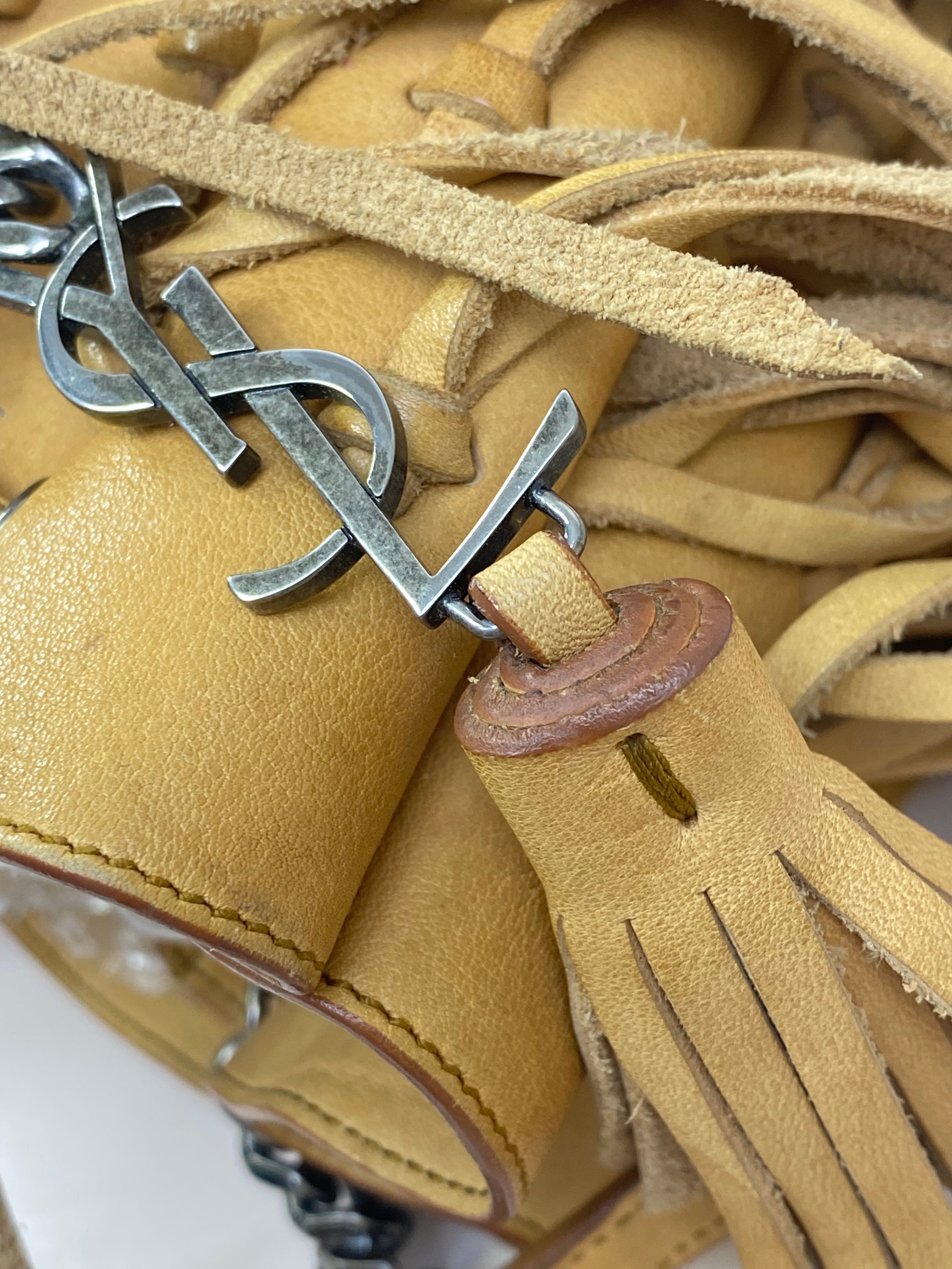 YSL Camel Monogram Mini Bourse Bucket Crossbody Bag