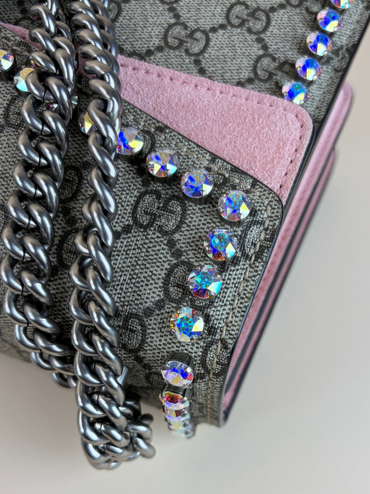 Gucci GG Supreme monogram suede crystal small Dionysus beige ebony light peonia