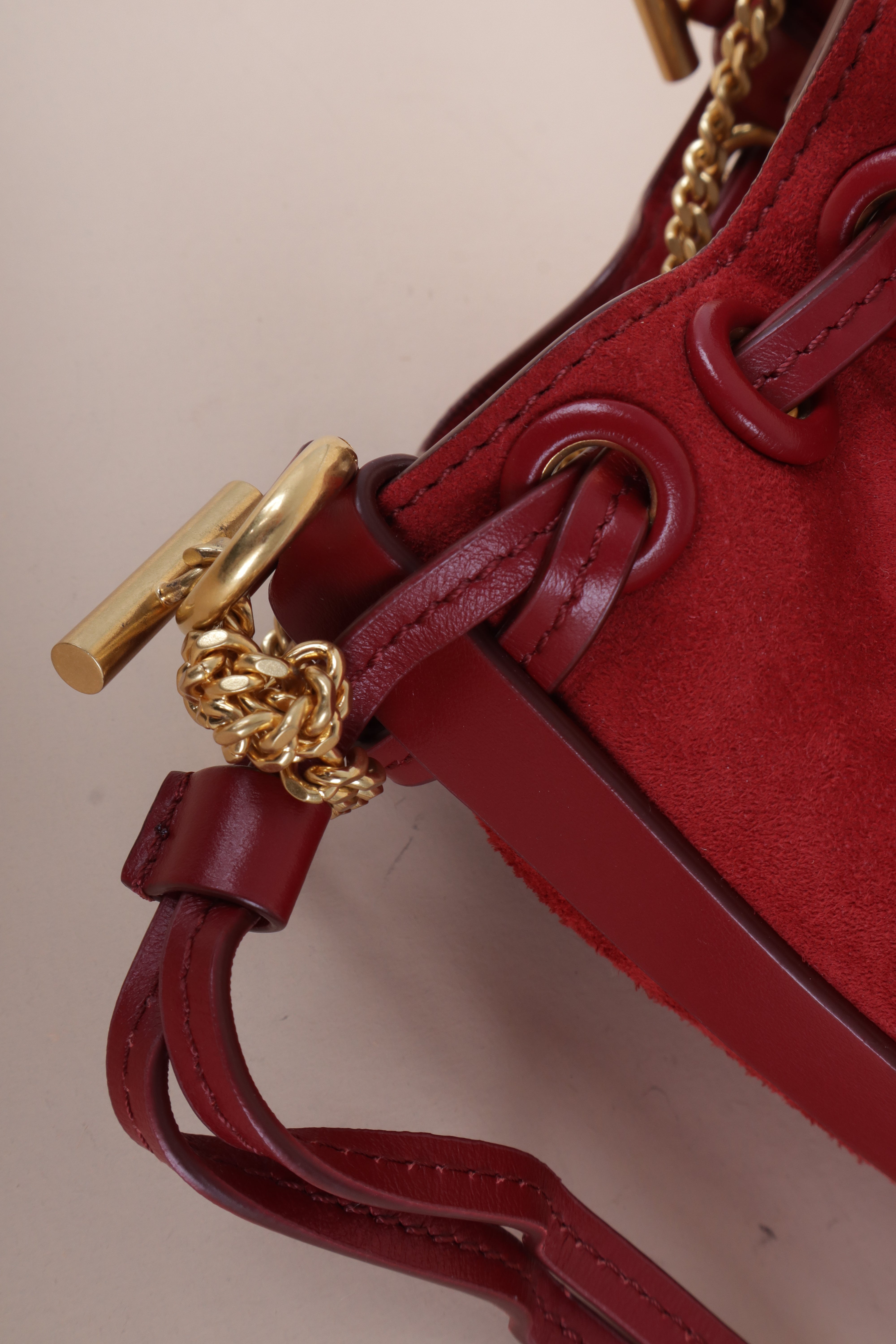 CHLOE suede bucket red leather