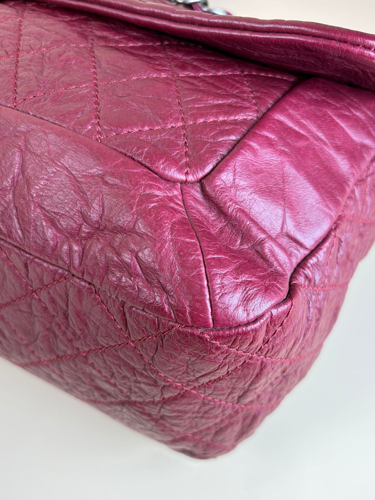 Chanel red crinkled leather flap